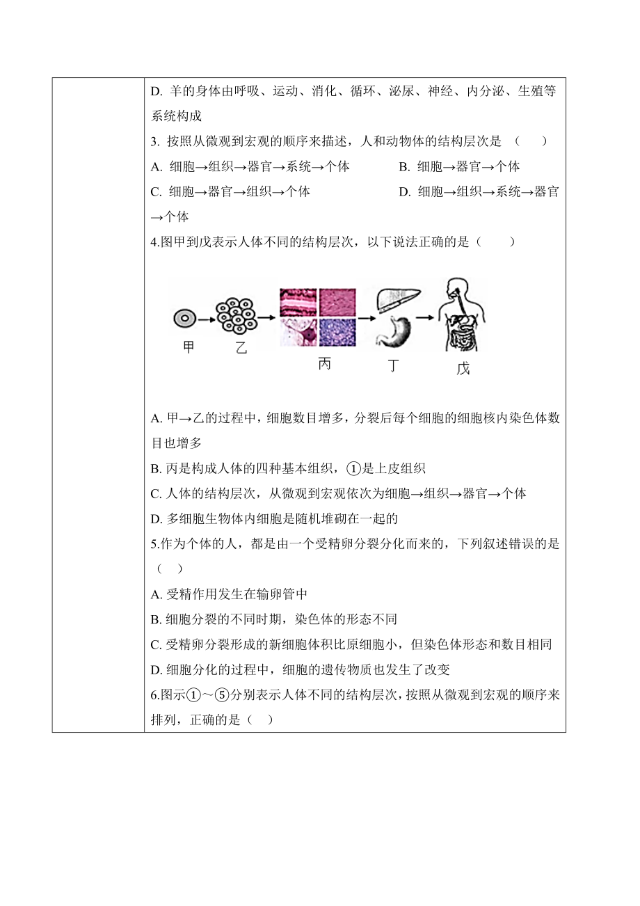 2.2.2 动物体的结构层次（学案）-2022-2023学年七年级生物上册同步优质备课资源（人教版）.docx_第3页