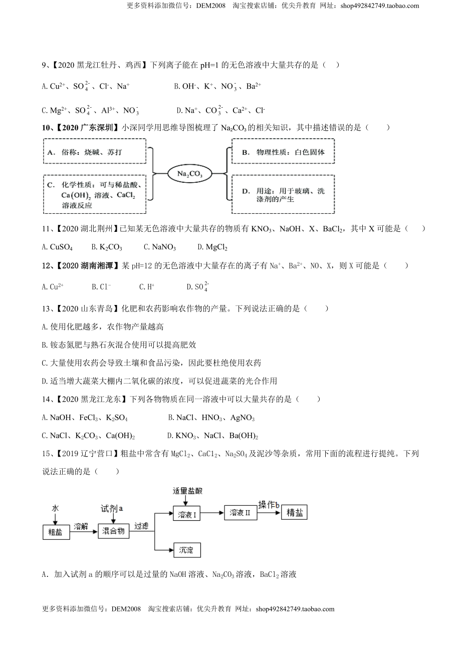 第十一单元 盐 化肥单元测试卷（B卷提升篇）（原卷版）-九年级化学下册同步单元AB卷（人教版）.doc_第2页