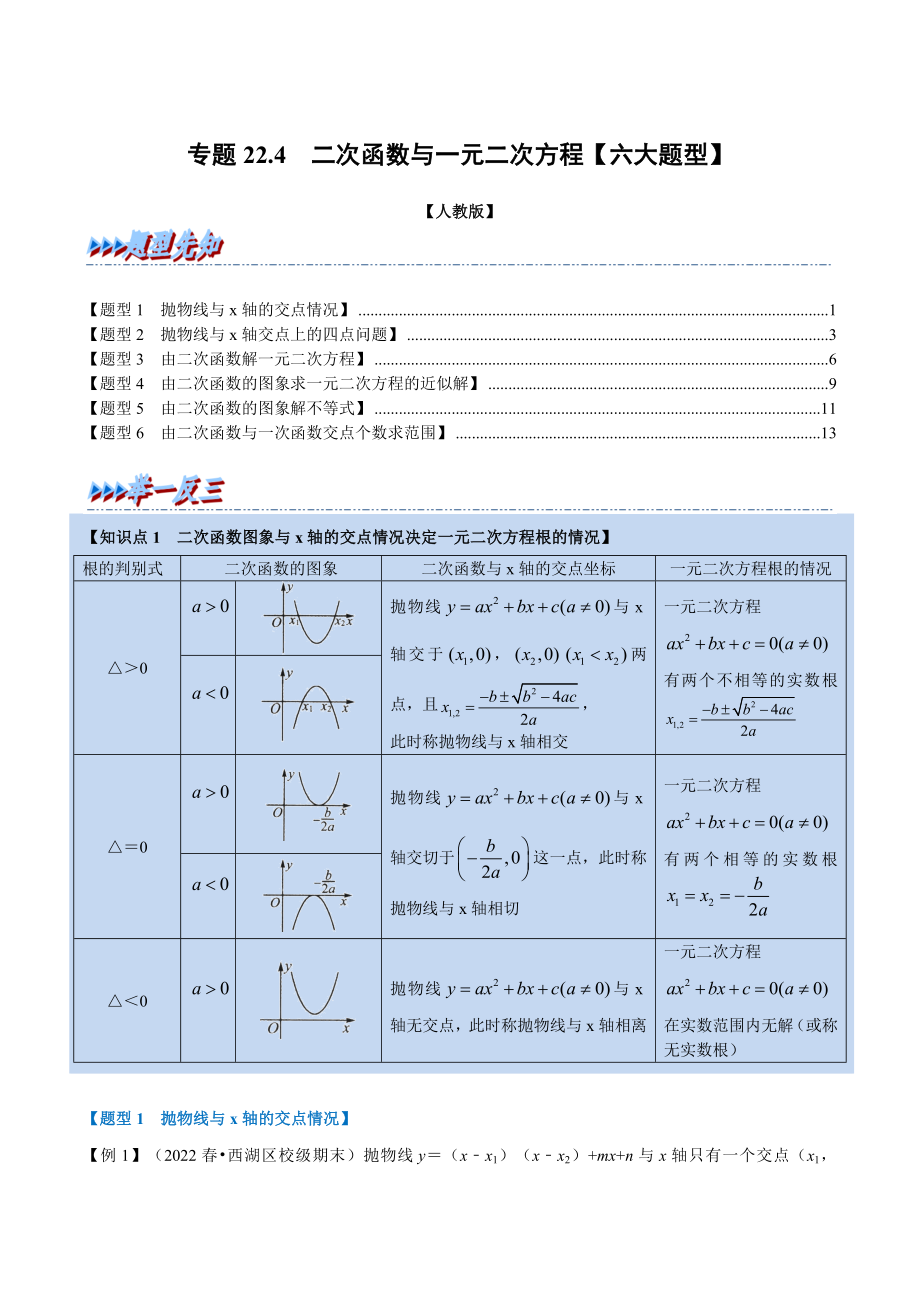 专题22.4 二次函数与一元二次方程【六大题型】（人教版）（解析版）.docx_第1页