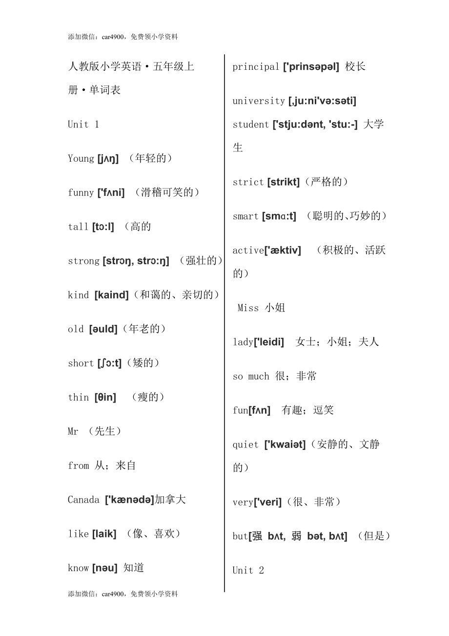 人教版小学英语五年级单词表(带有音标).doc_第1页