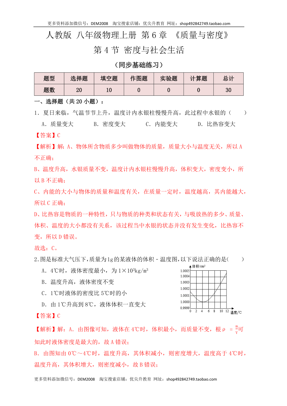 6.4 密度与社会生活（同步练习）（解析版）.docx_第1页