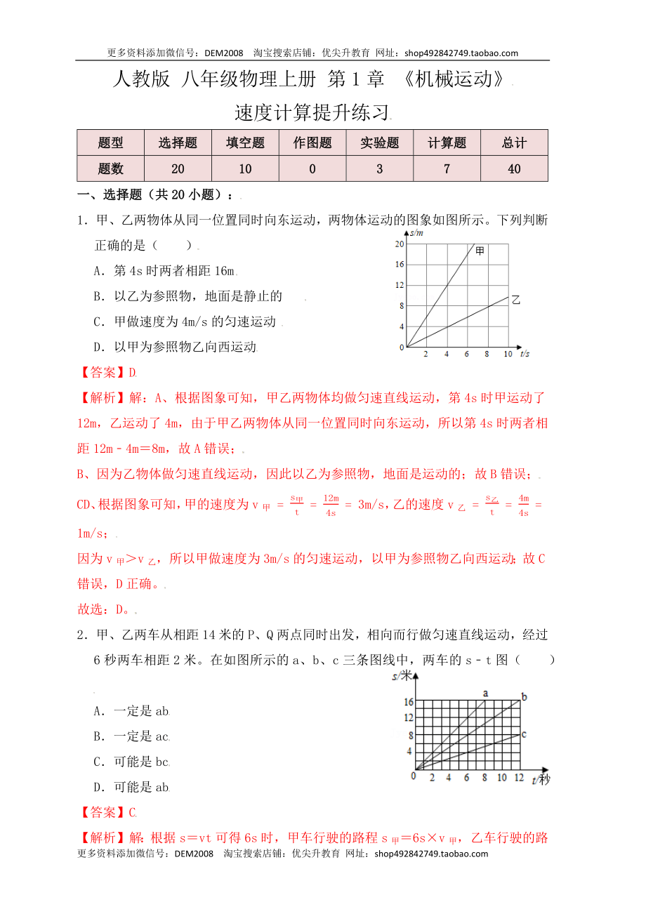 1.5速度计算（提升练习）（解析版）.docx_第1页