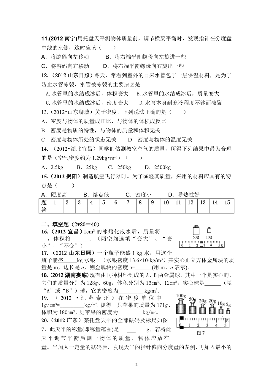 8年级物理 第6章 质量与密度 精选测试题（含答案）.doc_第2页