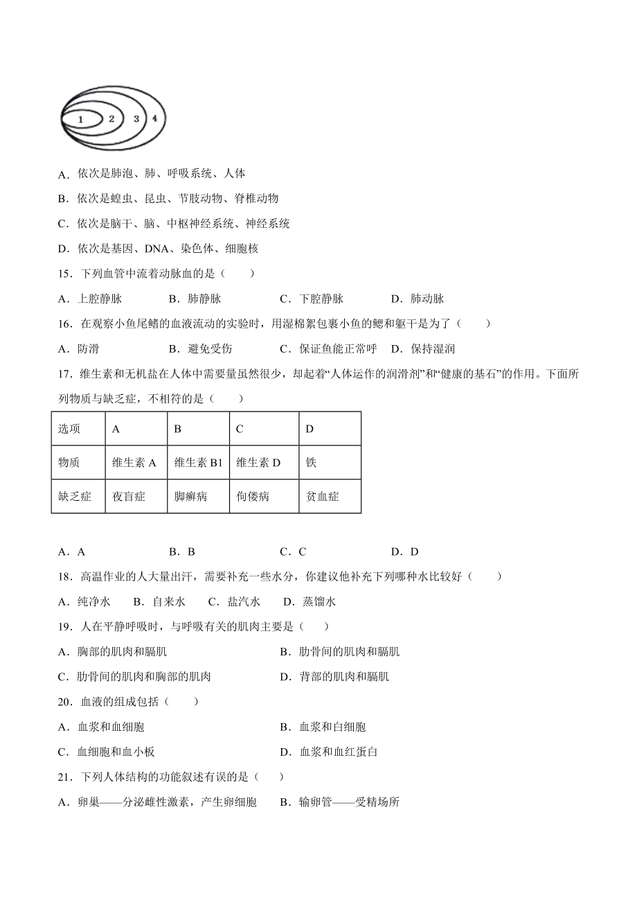 2020-2021学年七年级生物下学期期末仿真模拟冲刺卷（人教版）03（原卷版）.docx_第3页