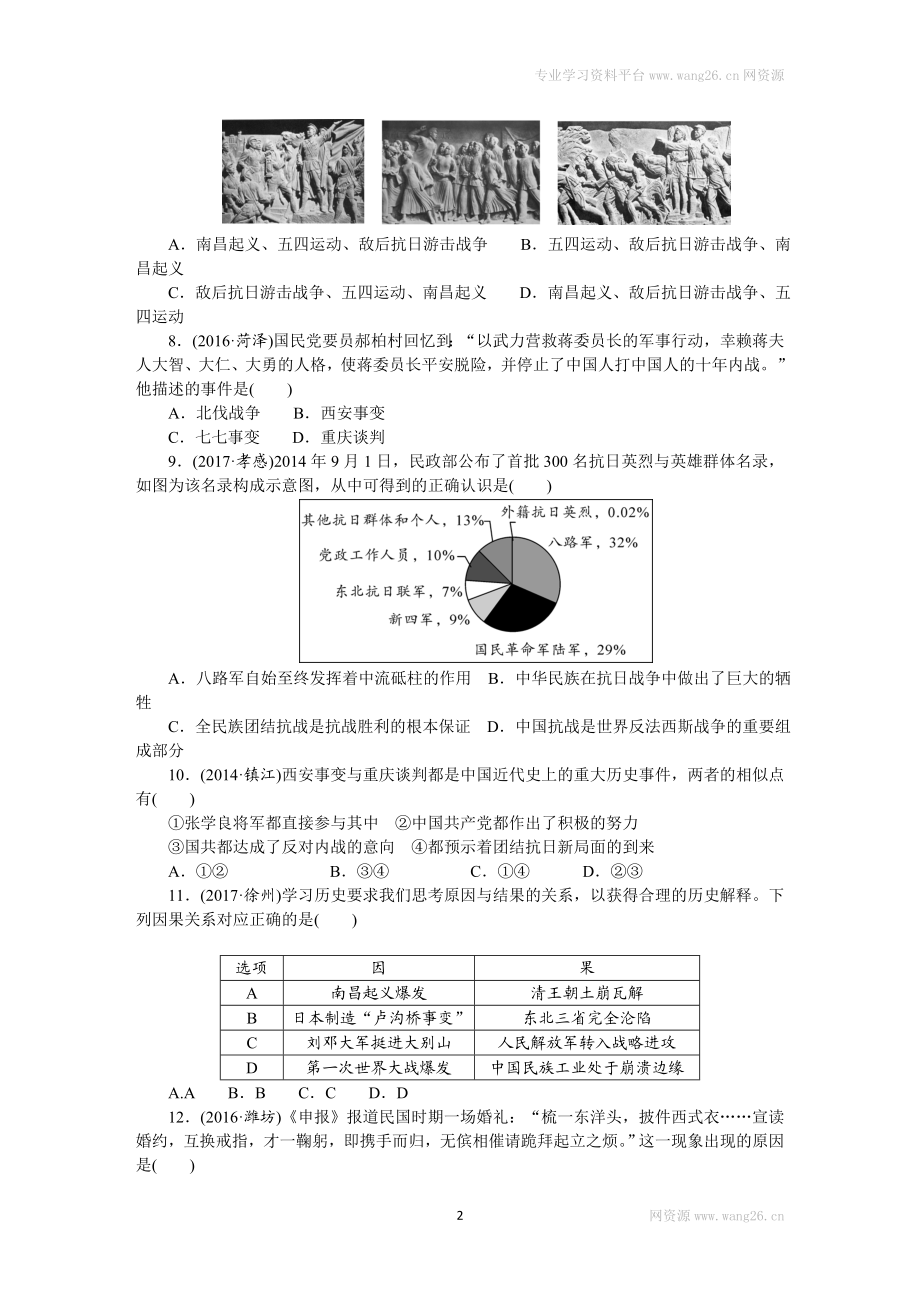 人教版八年级历史上册期末 检测题（含中考真题）（网资源）.doc_第2页