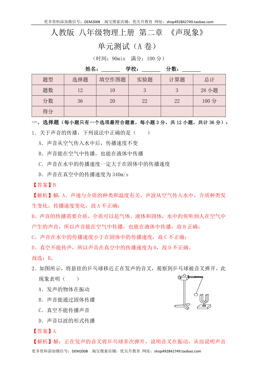 第2章《声现象》单元测试练习（A卷）（解析版）.docx_第1页