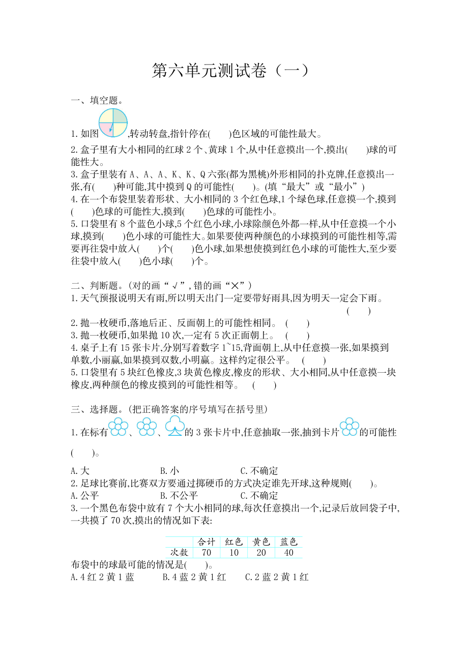 四（上）苏教版数学第六单元测试卷.1.doc_第1页