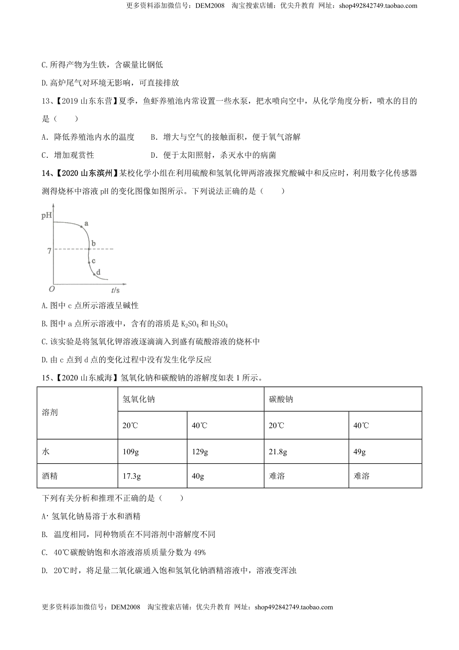 人教版化学九年级下期中模拟卷（一）(原卷版)-九年级化学下册同步单元AB卷（人教版）.doc_第3页