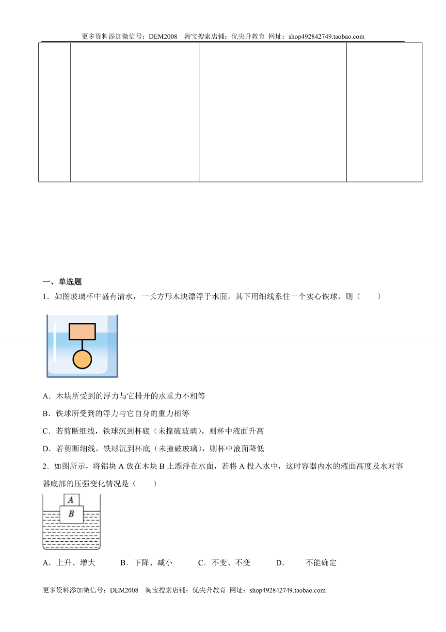 计算题01C压强浮力中的液面升降（含答案详解）.docx_第2页