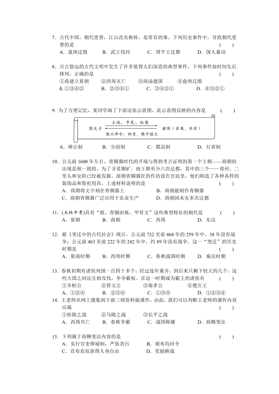 第2单元夏商周时期-早期国家的产生与社会变革检测题（含答案）.doc_第2页