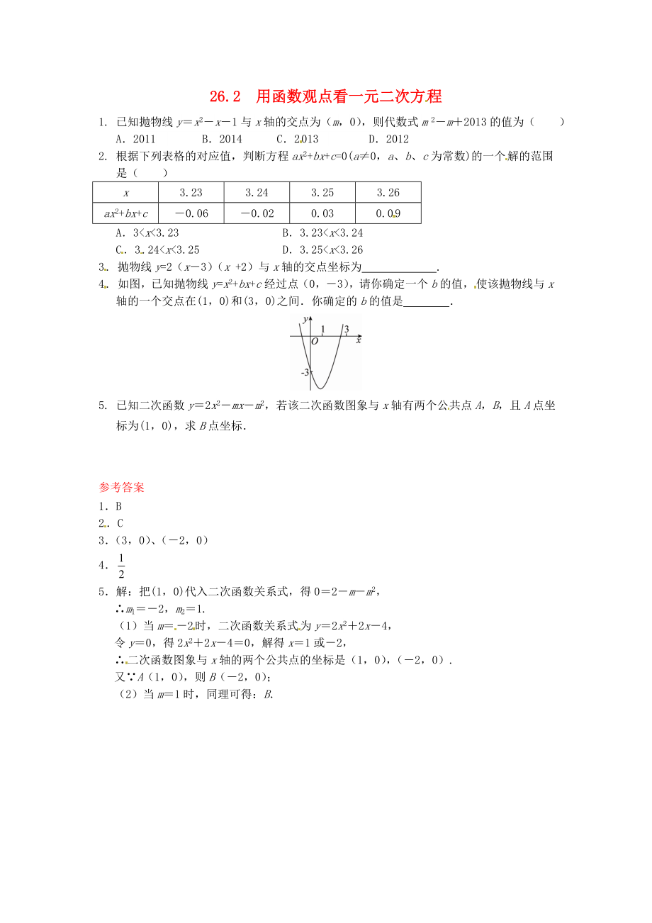 26.2 用函数观点看一元二次方程同步练习 新人教版.doc_第1页