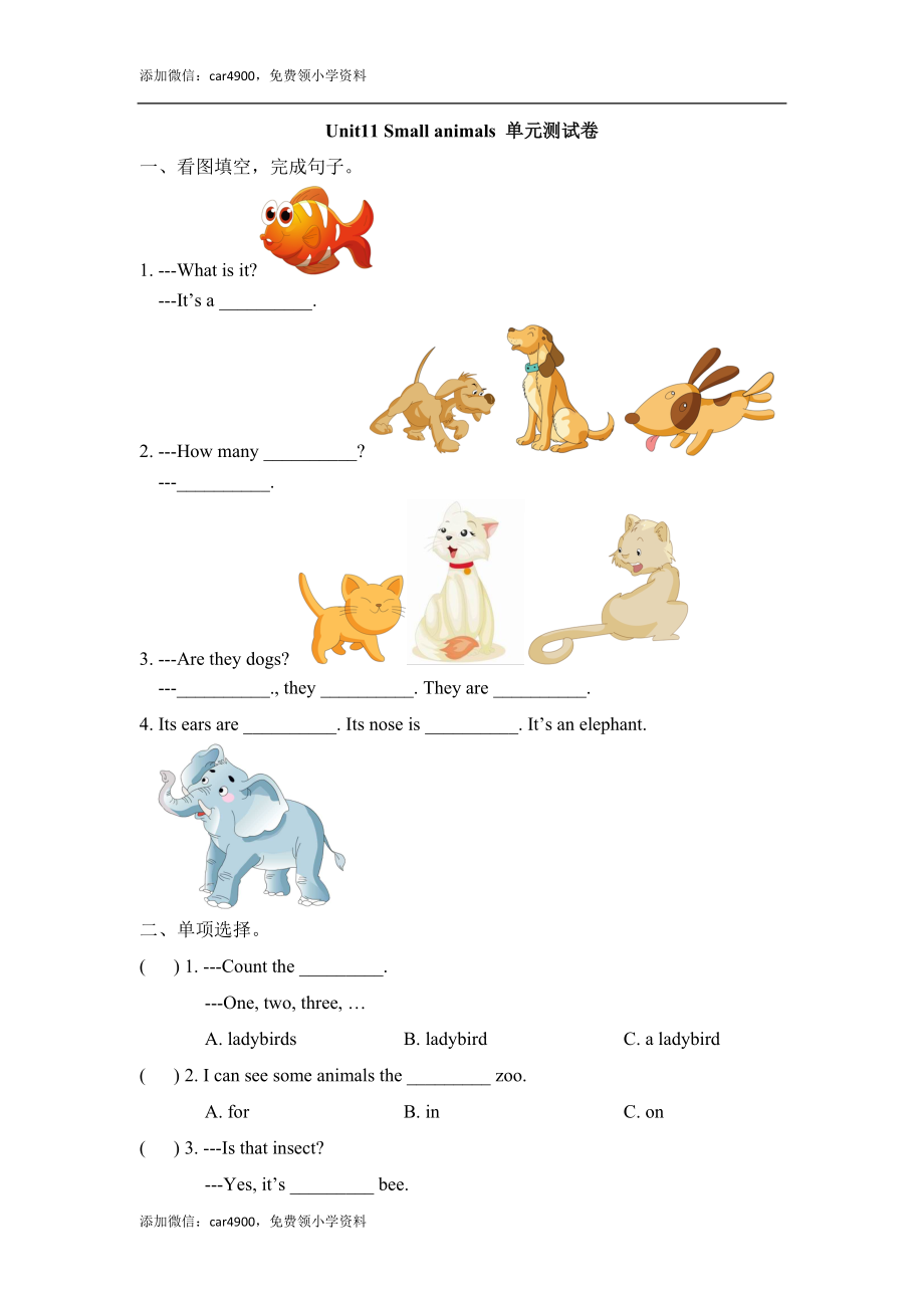 Unit11_Small_animals_单元测试卷 .doc_第1页