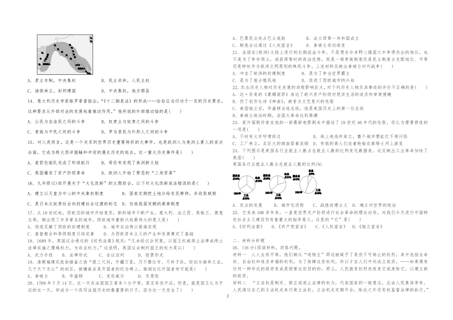 02. 人教部编版九年级上册历史综合试卷.doc_第2页