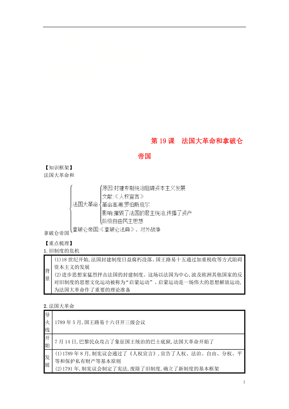 第19课法国大革命和拿破仑帝国（速记宝典）知识点总结新人教版.doc_第1页