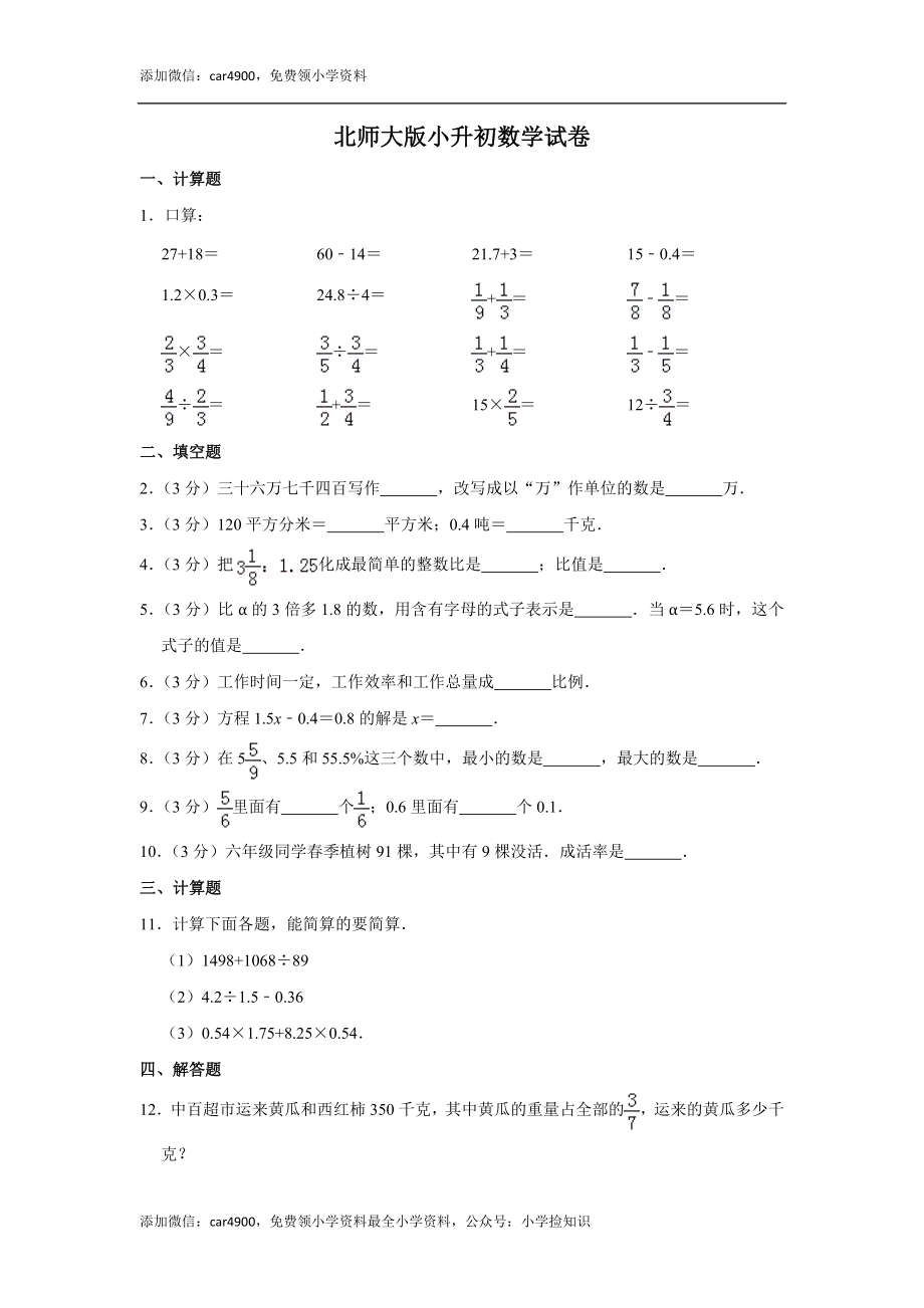 北师大版小升初模拟练习 (4).doc_第1页