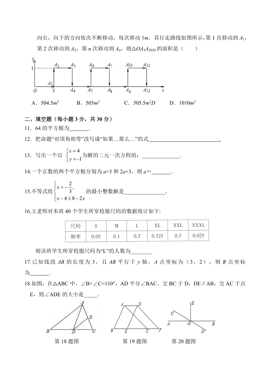 期末全真模拟卷（一）-2020-2021学年七年级数学下学期期末考试全真模拟卷（原卷版）（人教版）.docx_第2页