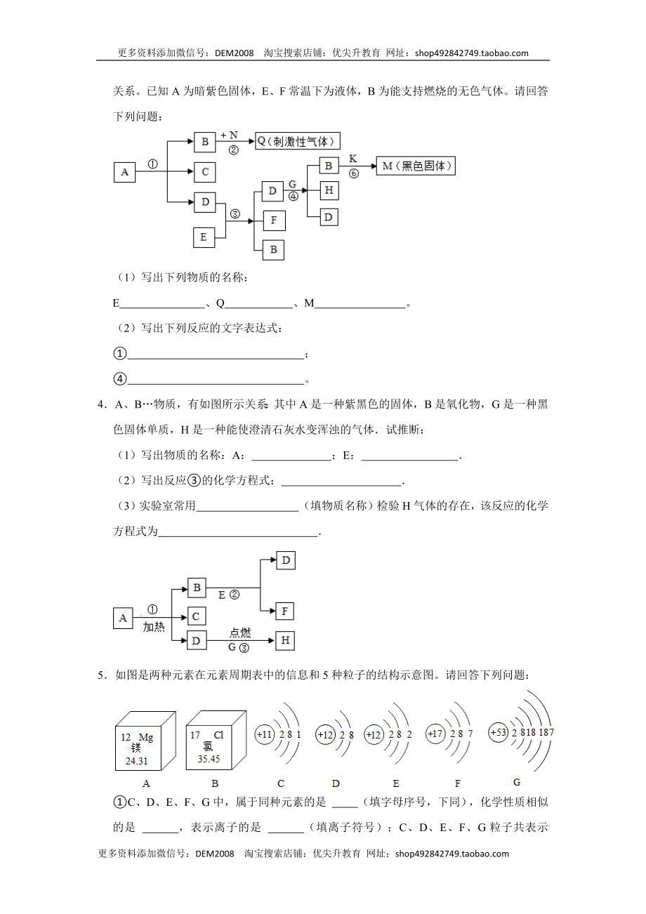 人教版九年级上册化学期末考试推断题专项训练Ⅰ（原题卷）.docx_第2页