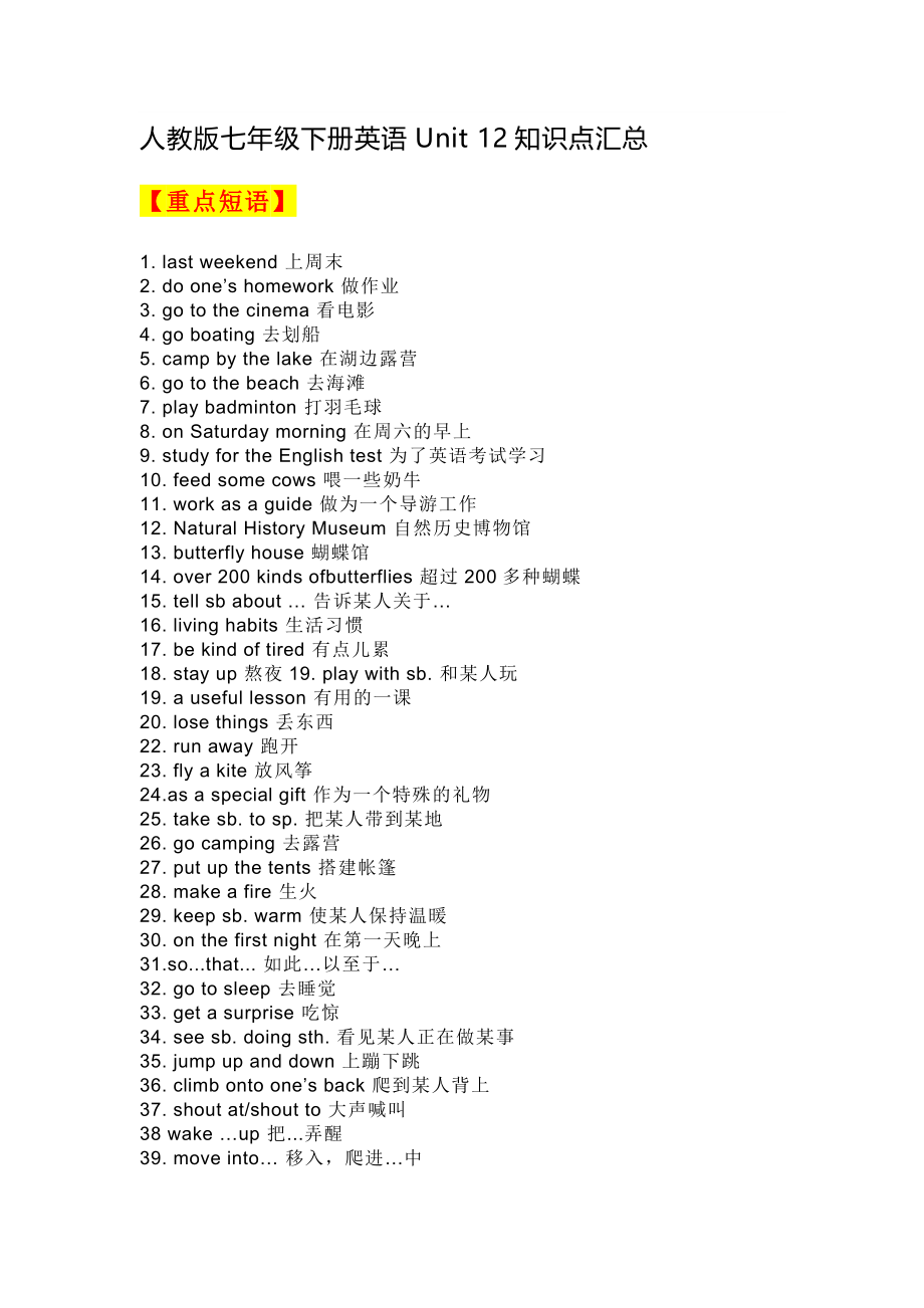 七年级英语下册Unit 12重点知识汇总.docx_第1页