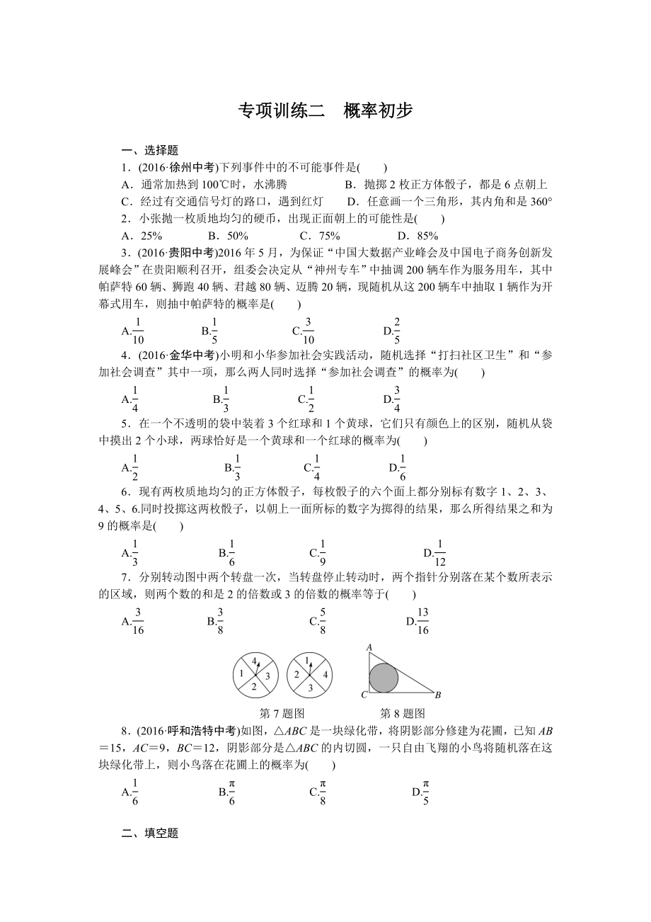 专项训练二　概率初步.doc_第1页