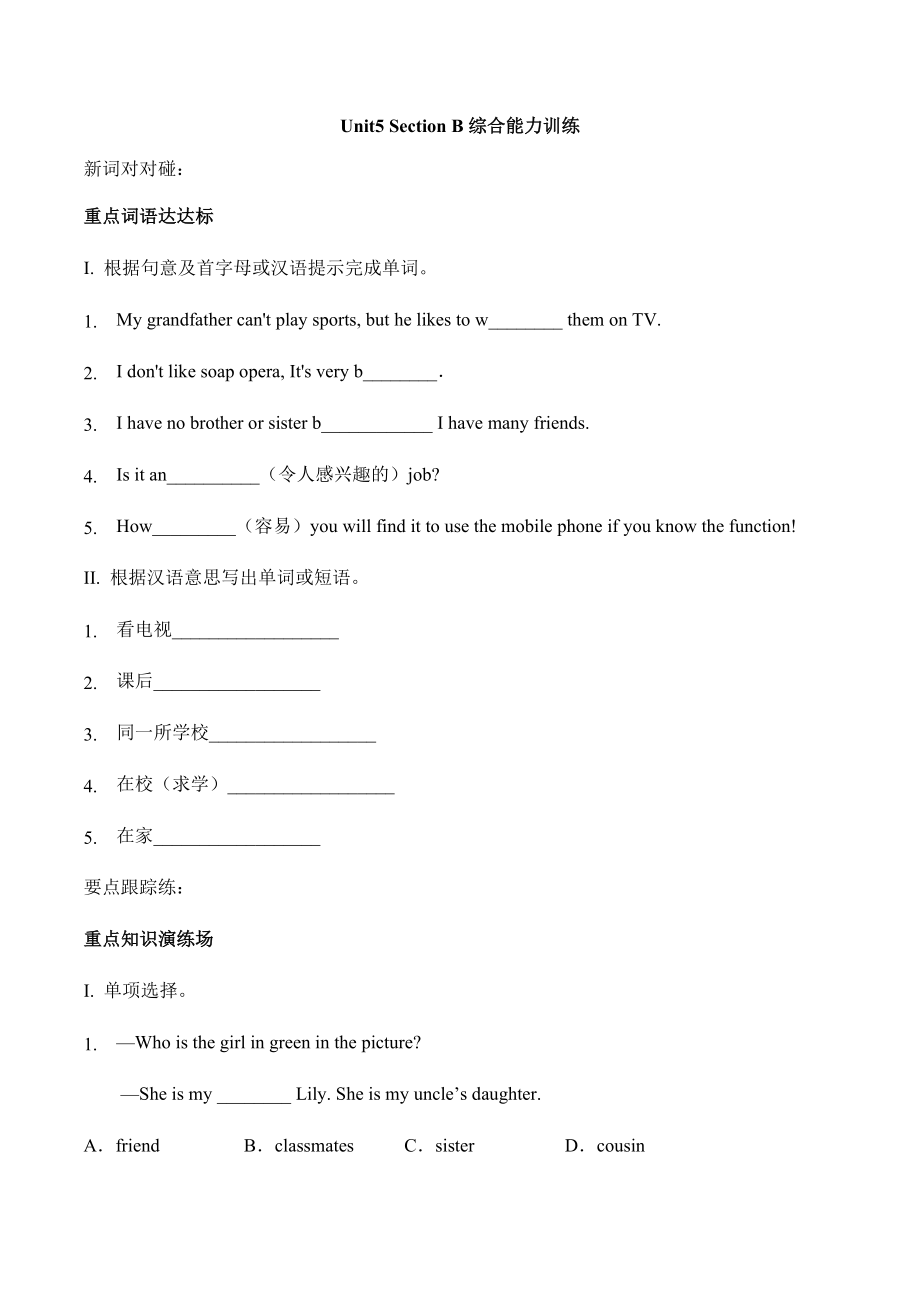 Unit 5 Do you have a soccer ball？section B综合能力训练 人教版英语七年级上册（有答案） .doc_第1页