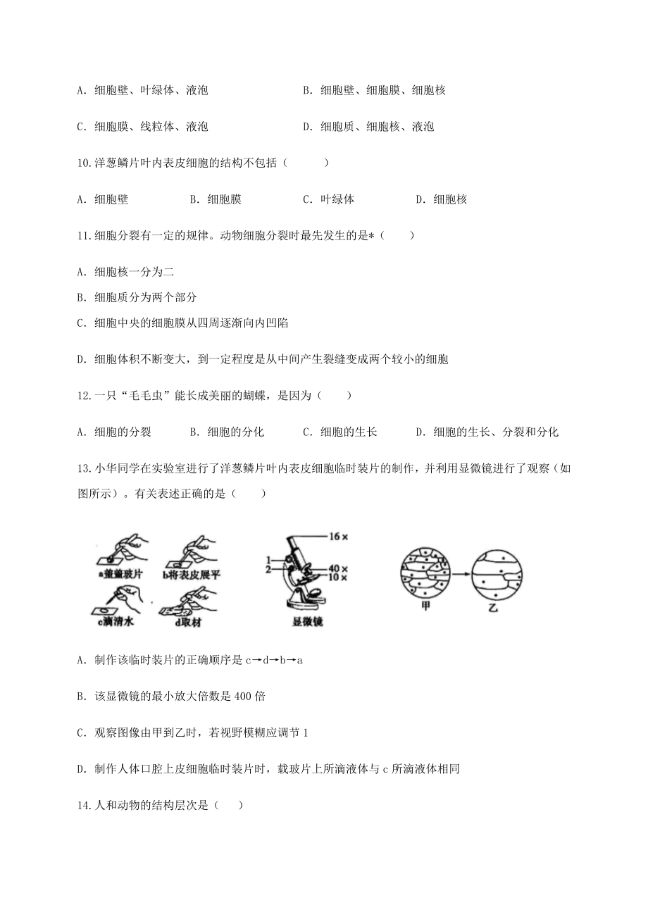 学易金卷：2020-2021学年七年级生物上学期期末测试卷02（人教版）（原卷版）.docx_第3页