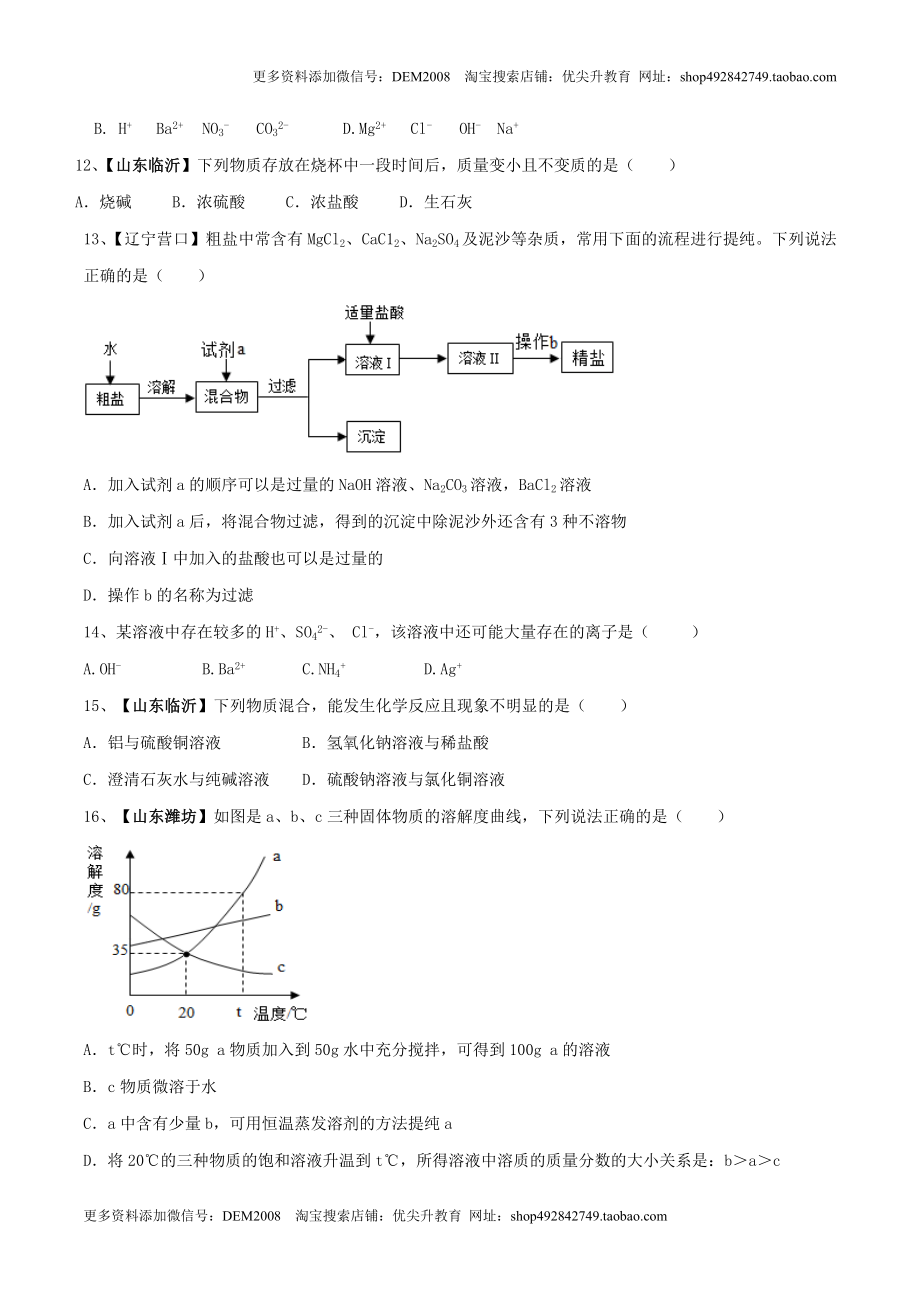 化学九年级下全册综合检测（一）（原卷版）.doc_第2页