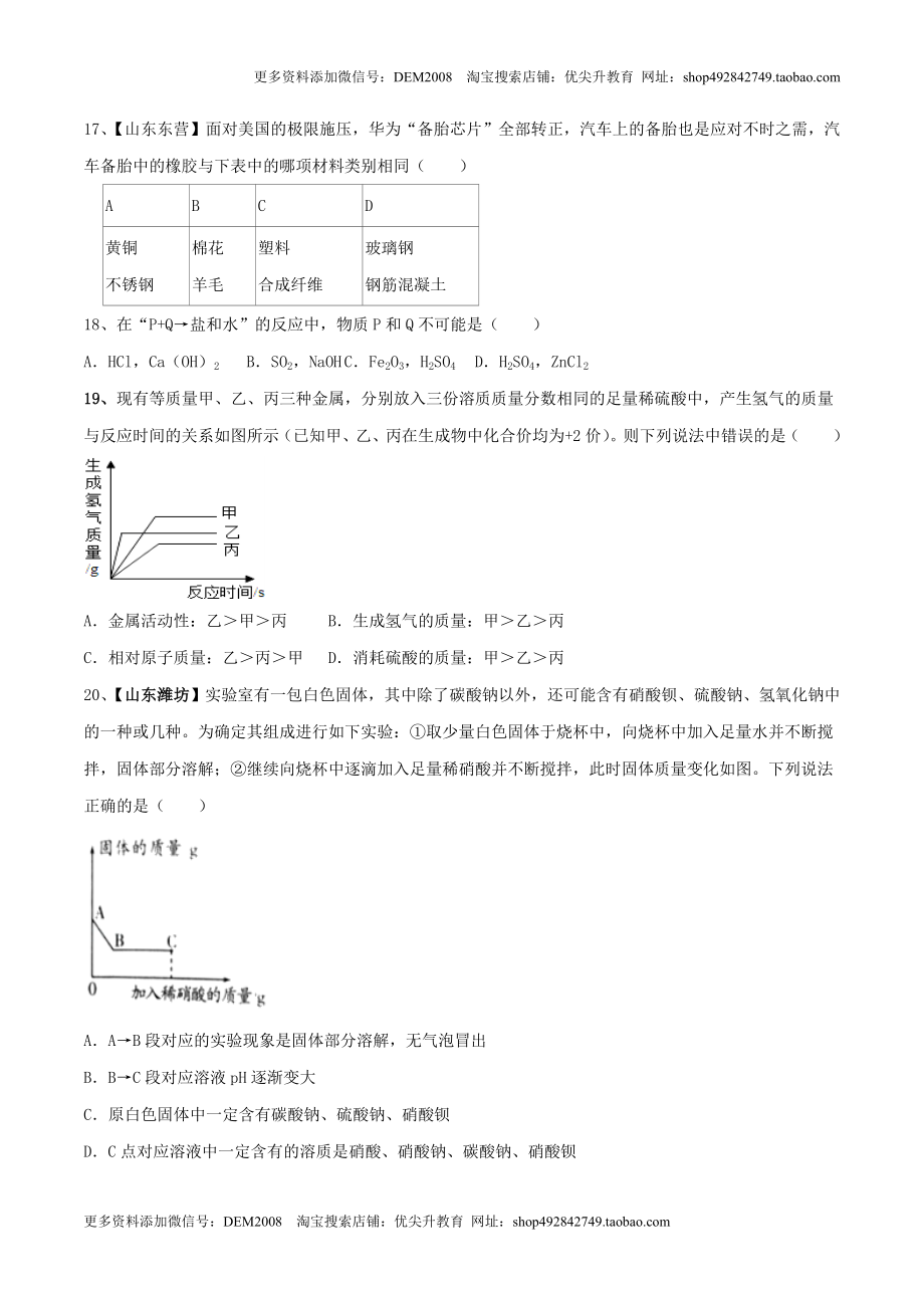 化学九年级下全册综合检测（一）（原卷版）.doc_第3页