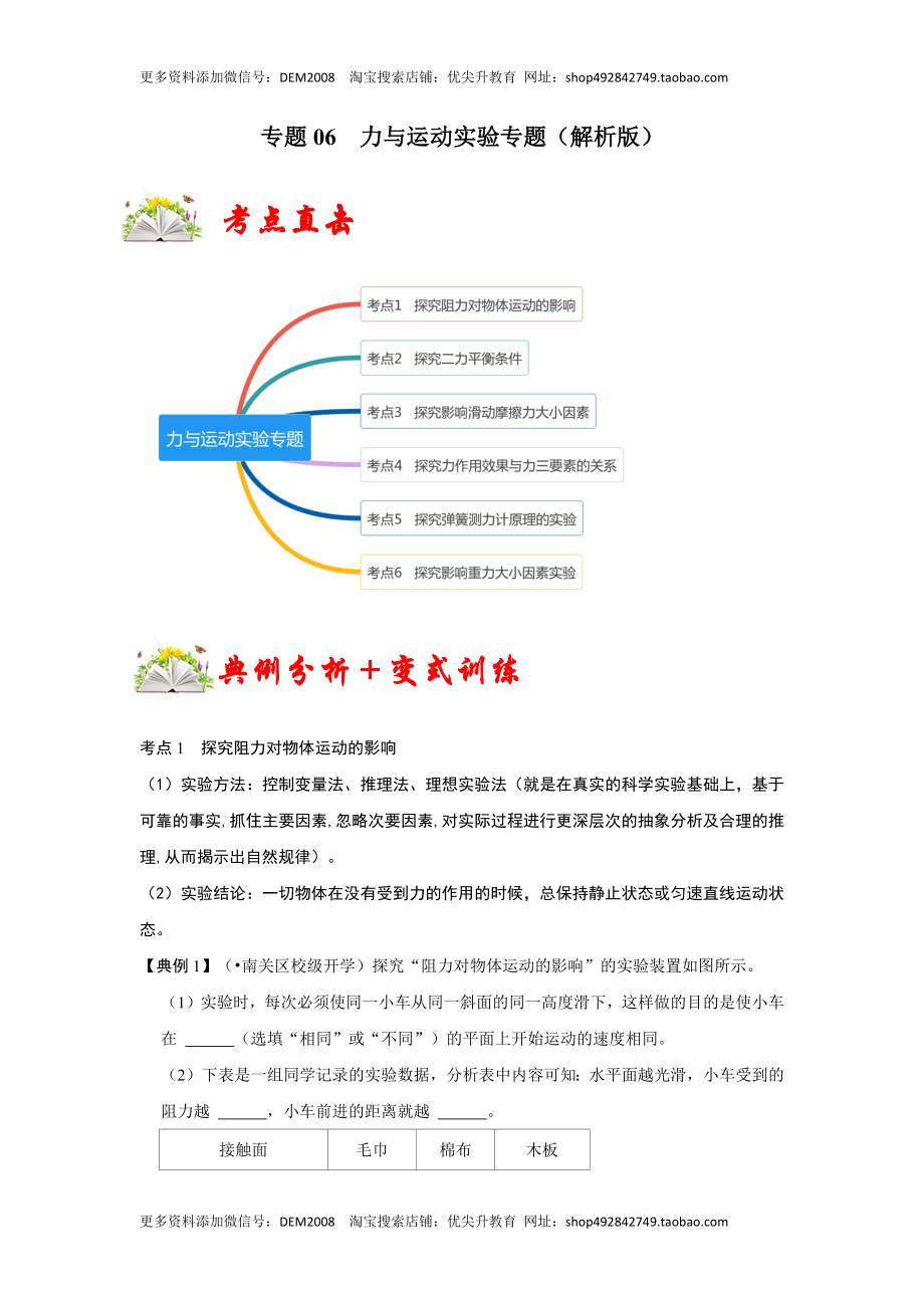 专题06力与运动实验专题（解析版）.docx_第1页