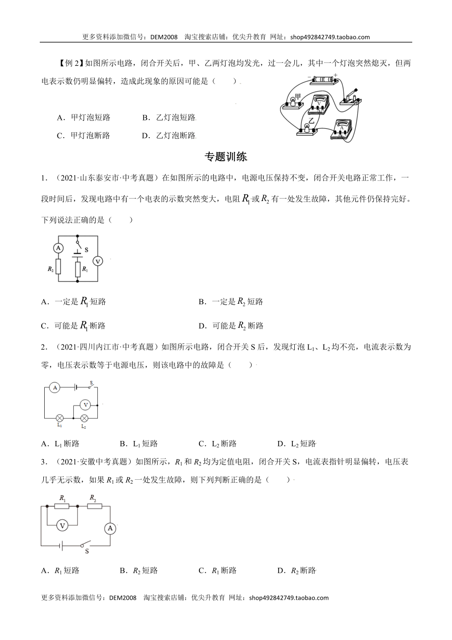 专题1电路故障判断（人教版）（原卷版）.docx_第2页