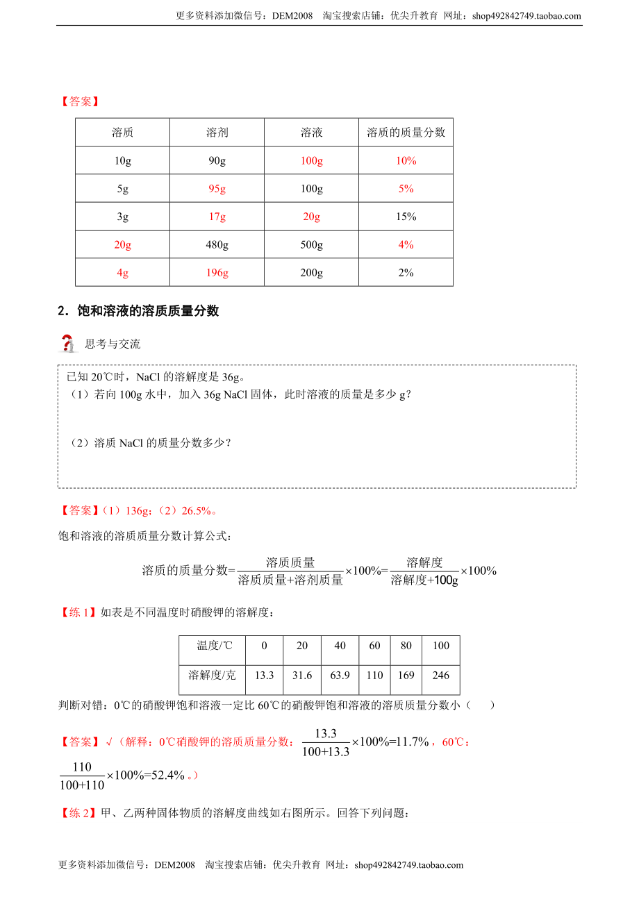 第4讲 溶液的浓度-溶质的质量分数 （解析版）.docx_第2页