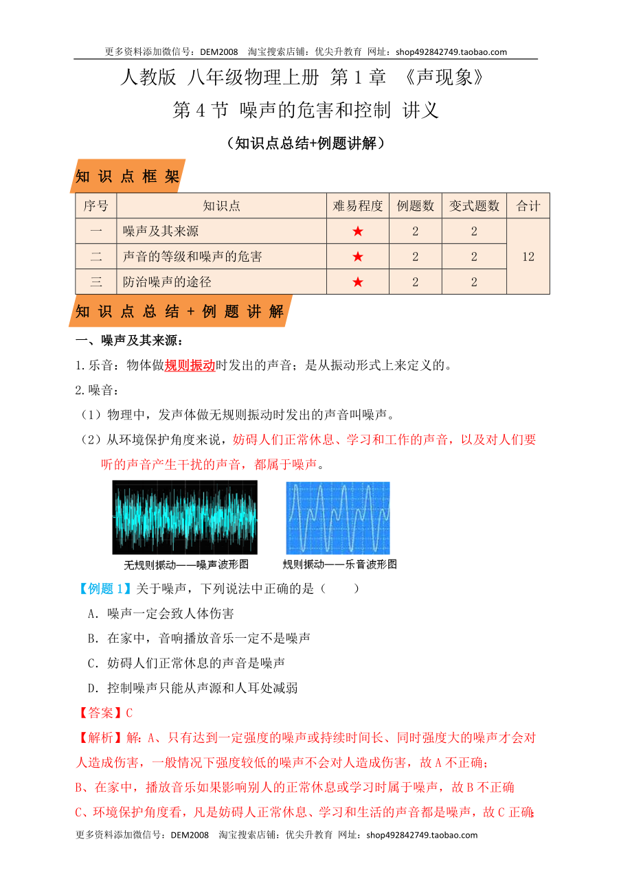 2.4噪声的危害和控制（知识点+例题）（解析版）.docx_第1页