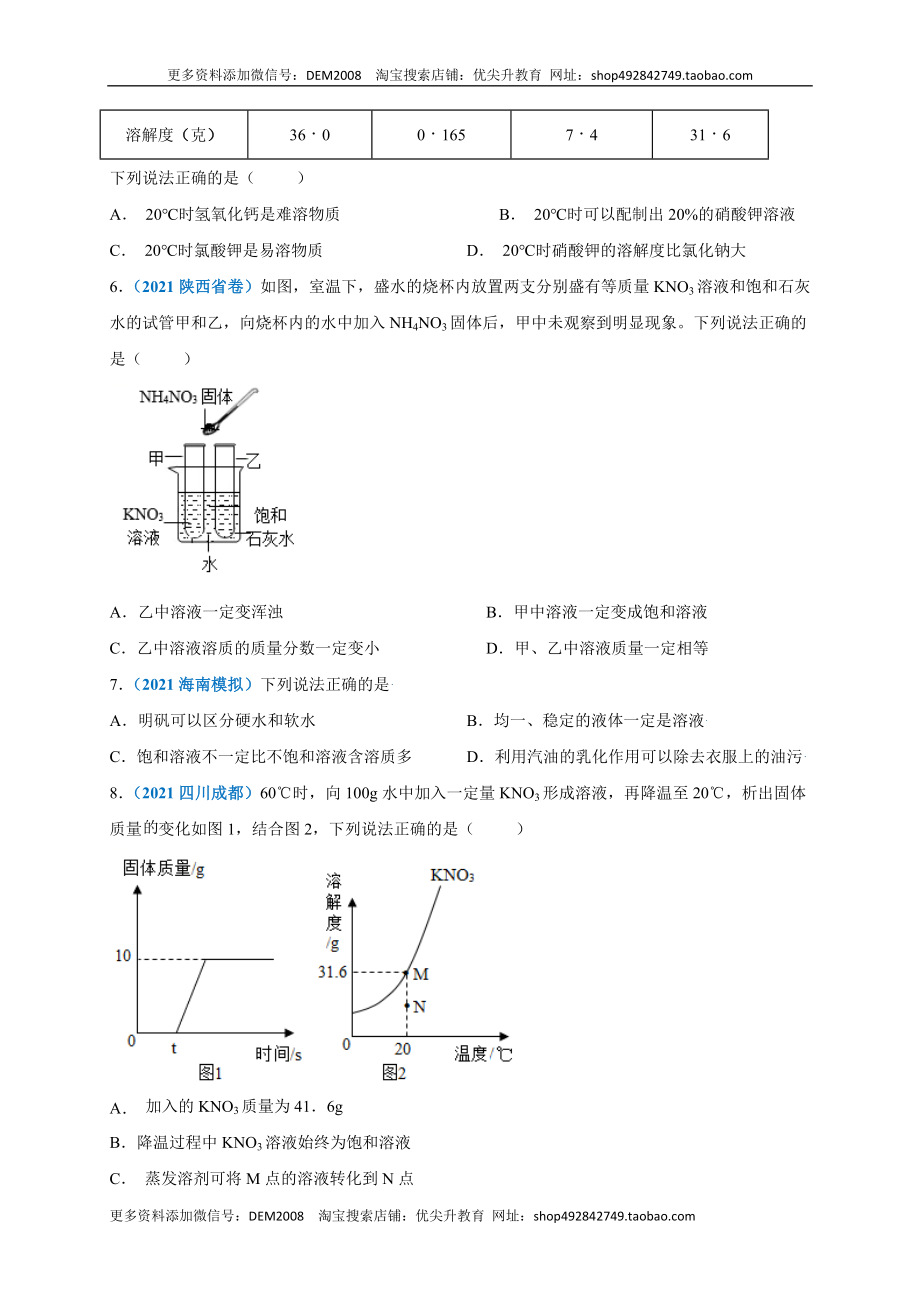 第九单元 溶液（提分小卷）（人教版）（原卷版）.docx_第2页