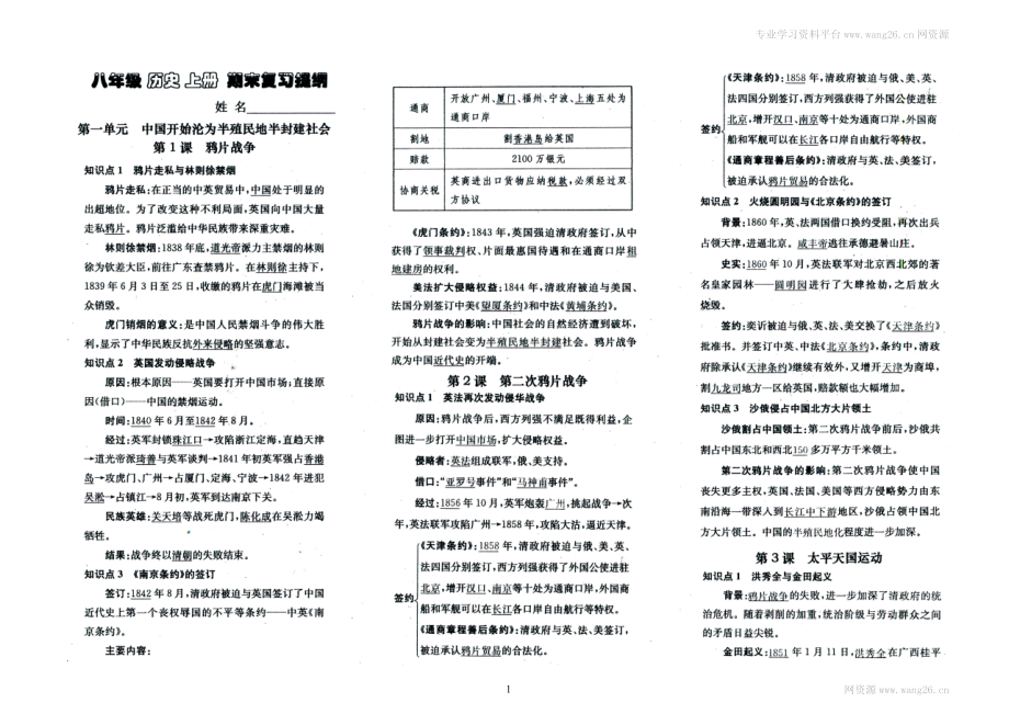 人教部编版历史八年级上册-知识点归纳.doc_第1页