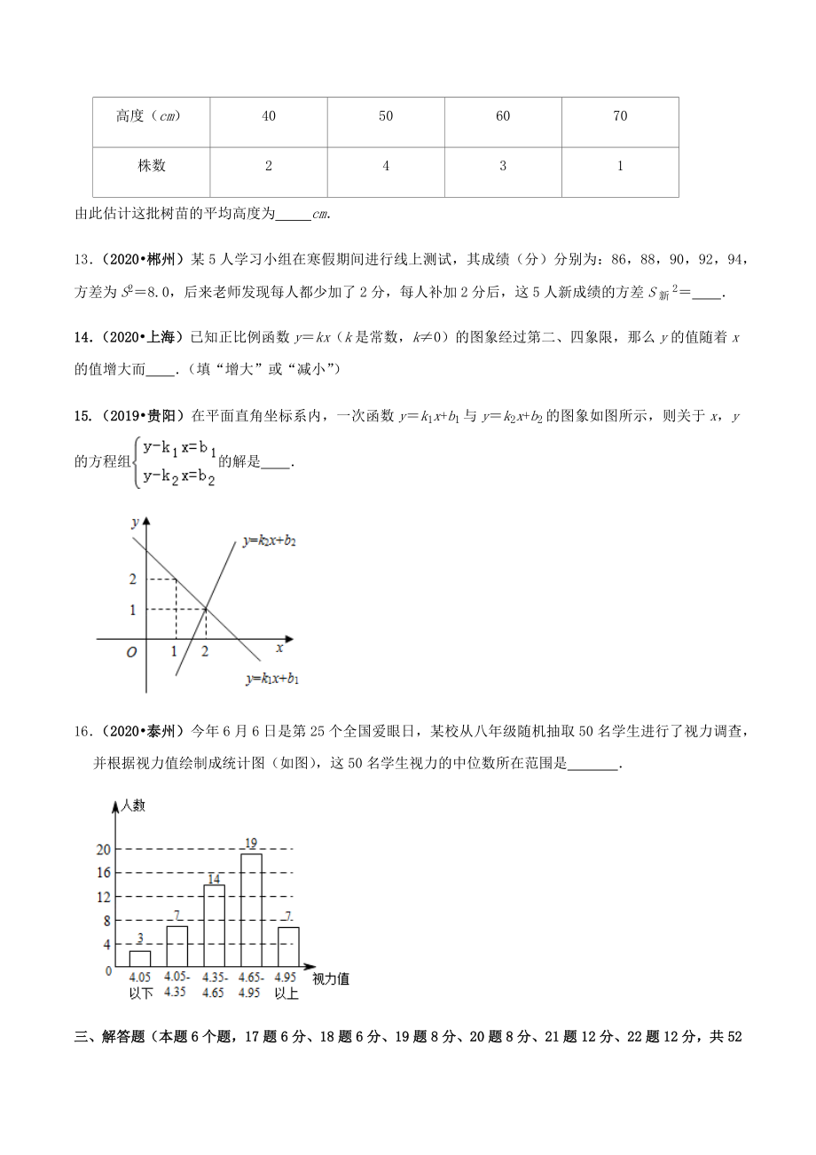 期末考试模拟试卷（5）（原卷版）-2020-2021学年八年级数学下册精讲精练（人教版）.docx_第3页