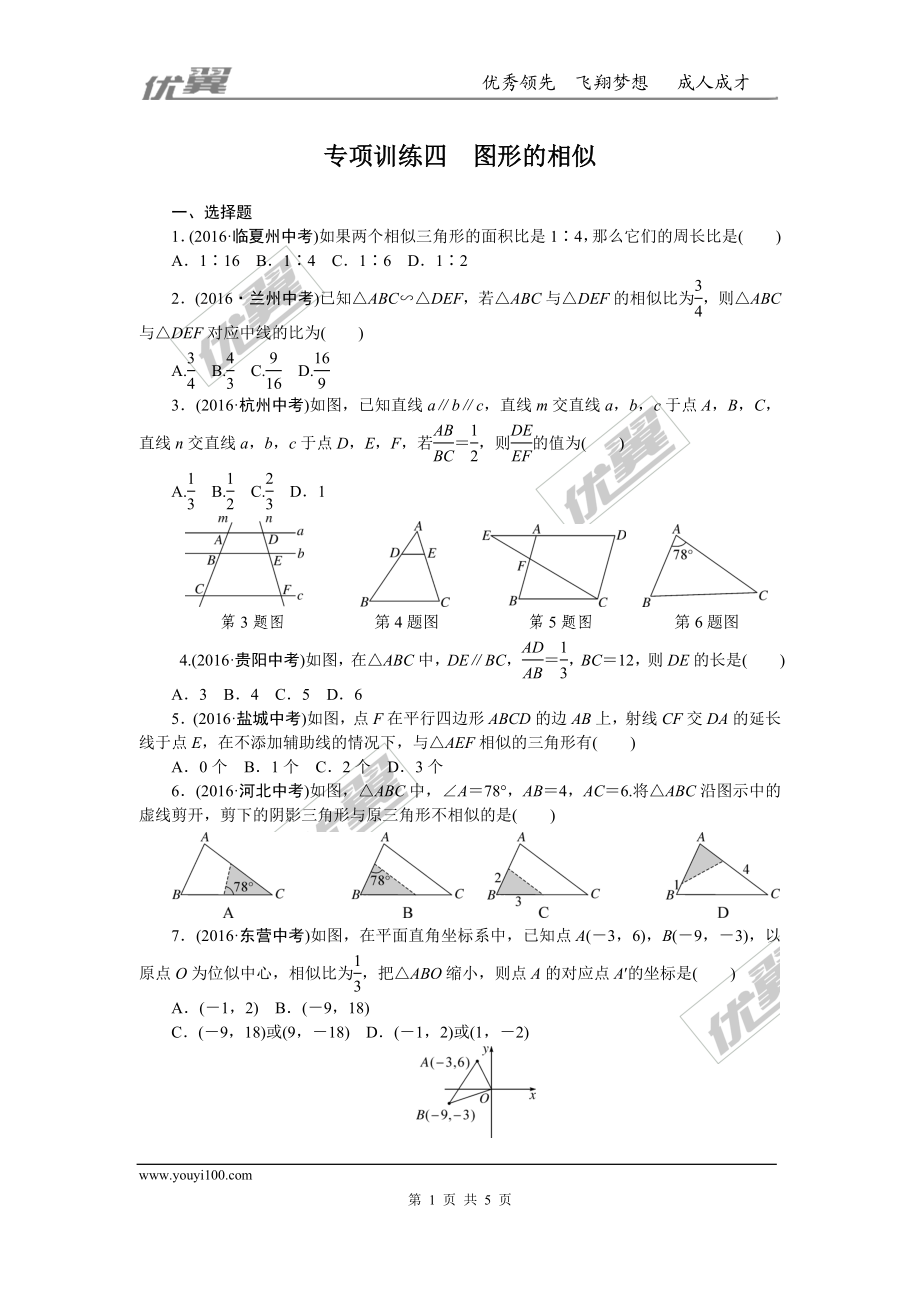 专项训练四　图形的相似.doc_第1页