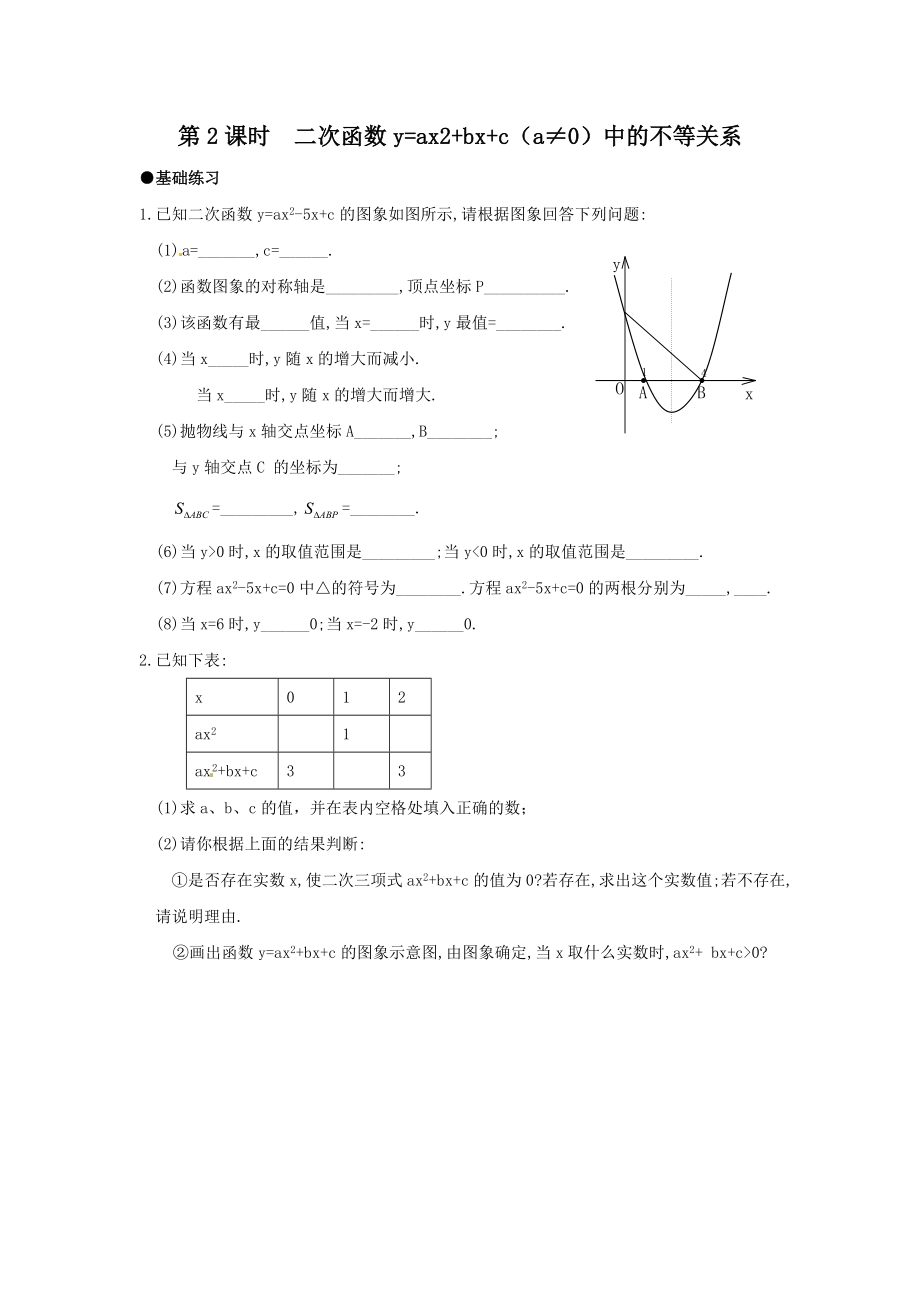 22.2 第2课时 二次函数y=ax2+bx+c（a≠0）中的不等关系.doc_第1页