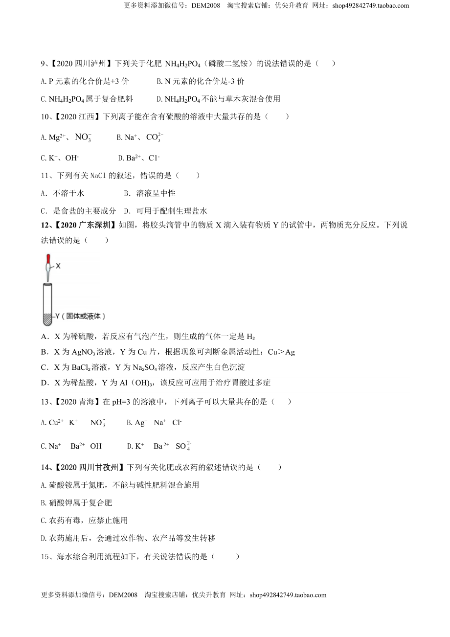 第十一单元 盐 化肥单元测试卷（A卷基础篇）（原卷版）-九年级化学下册同步单元AB卷（人教版）.doc_第2页