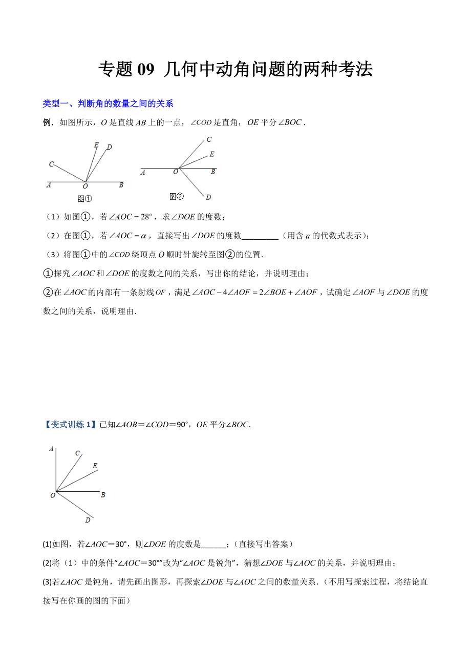 专题09 几何中种动角问题的两种考法（原卷版）（人教版） .docx_第1页