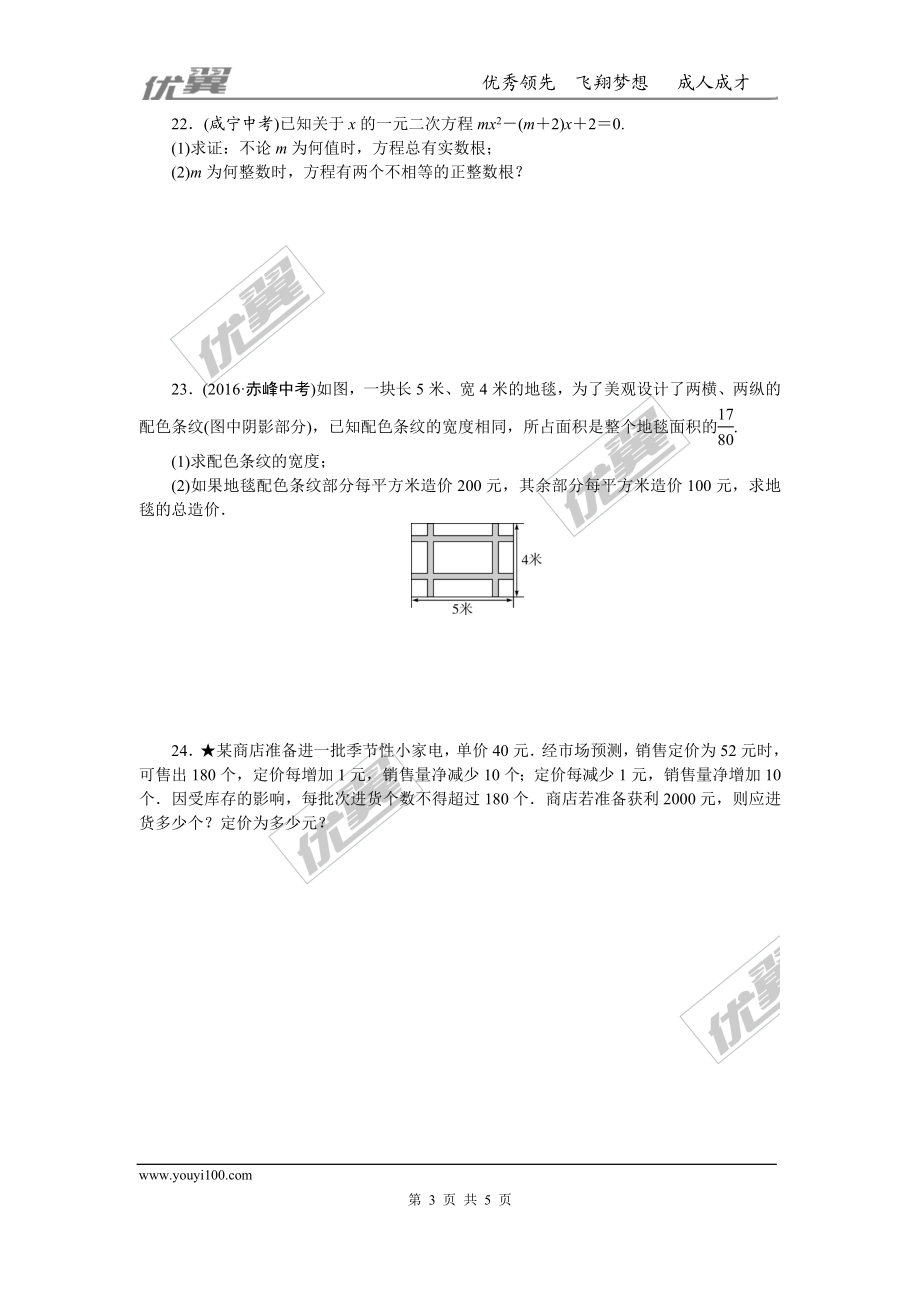 专项训练二　一元二次方程.doc_第3页