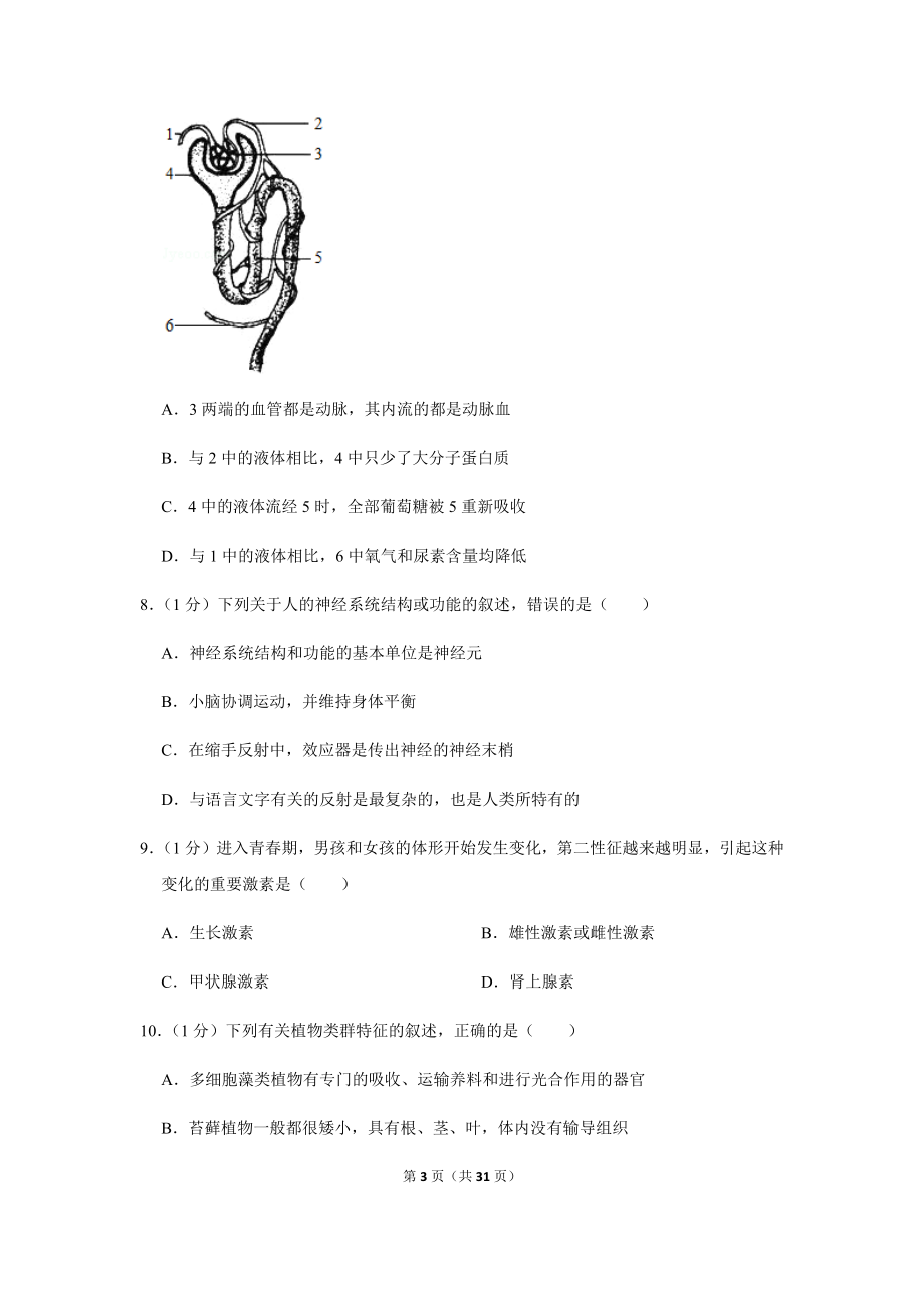 2019年山东省泰安市中考生物试卷.docx_第3页