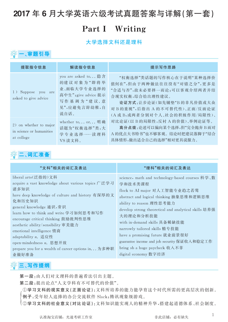 2017.06英语六级考试第1套解析.pdf_第1页