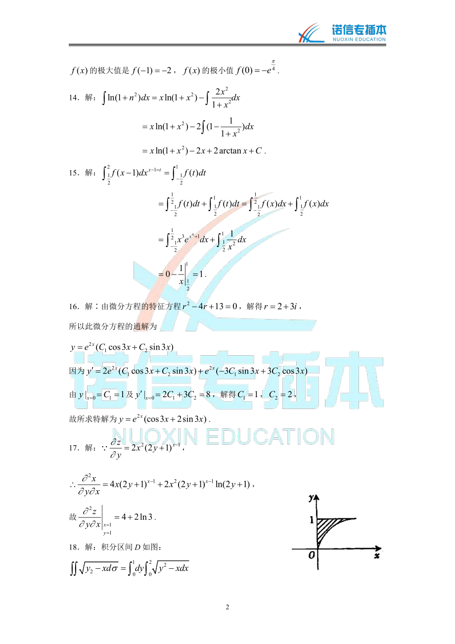 广东省2012年专插本考试《高等数学》真题参考答案.pdf_第2页