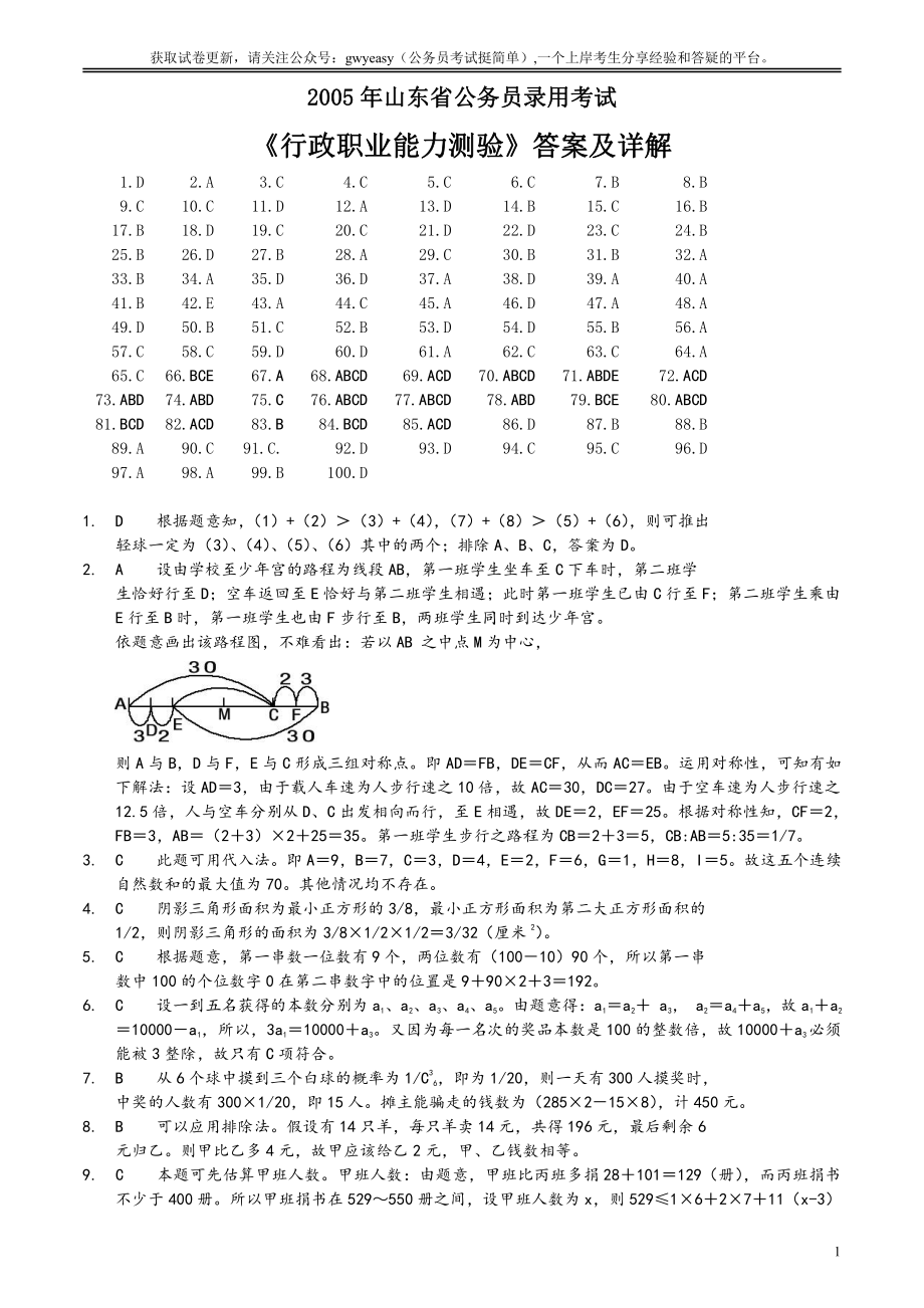 2005年山东省公务员考试《行测》真题答案及解析（解析不够详细）.pdf_第1页