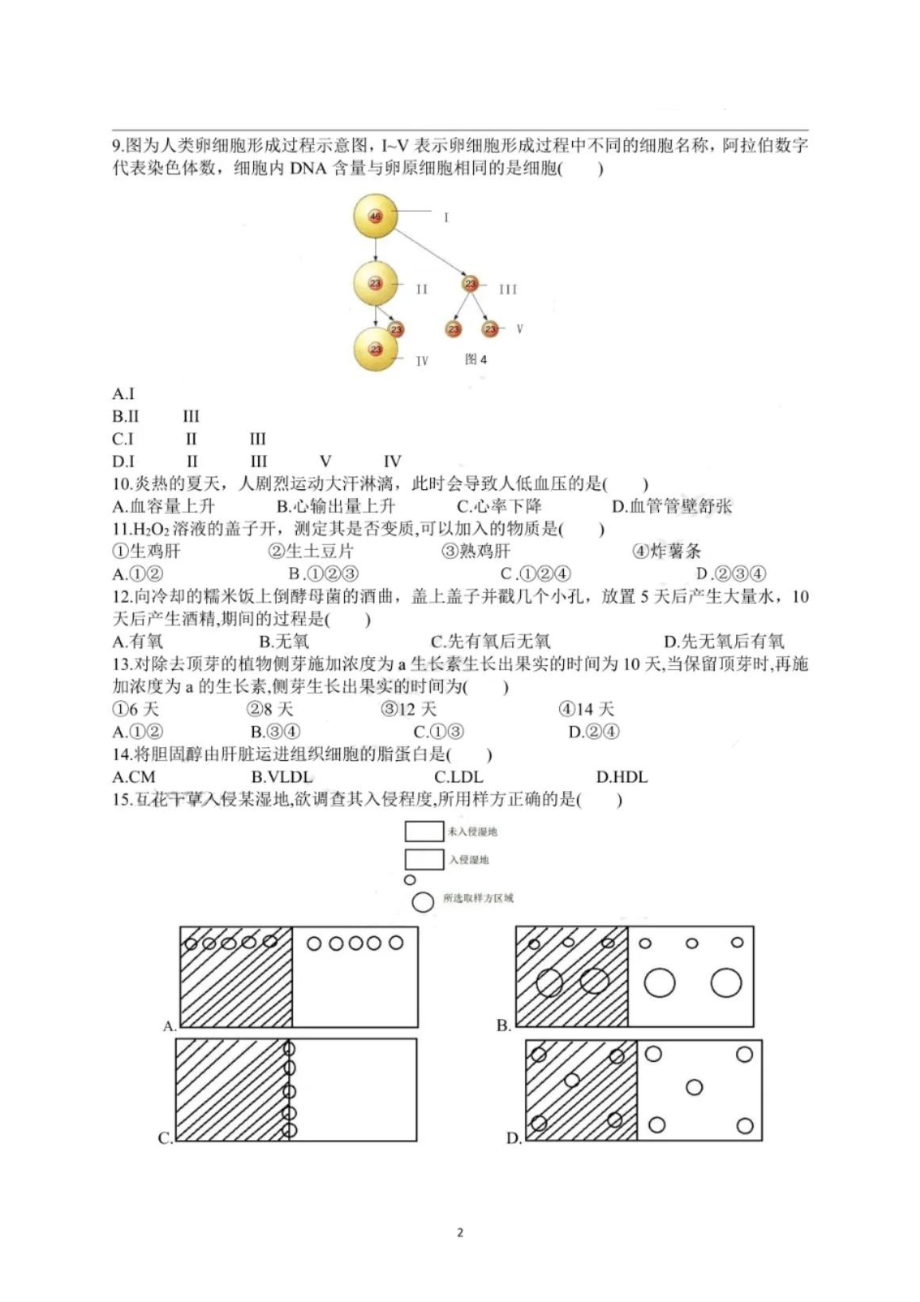 2020年上海市普通高中学业水平等级性考试生物试卷及答案.pdf_第2页