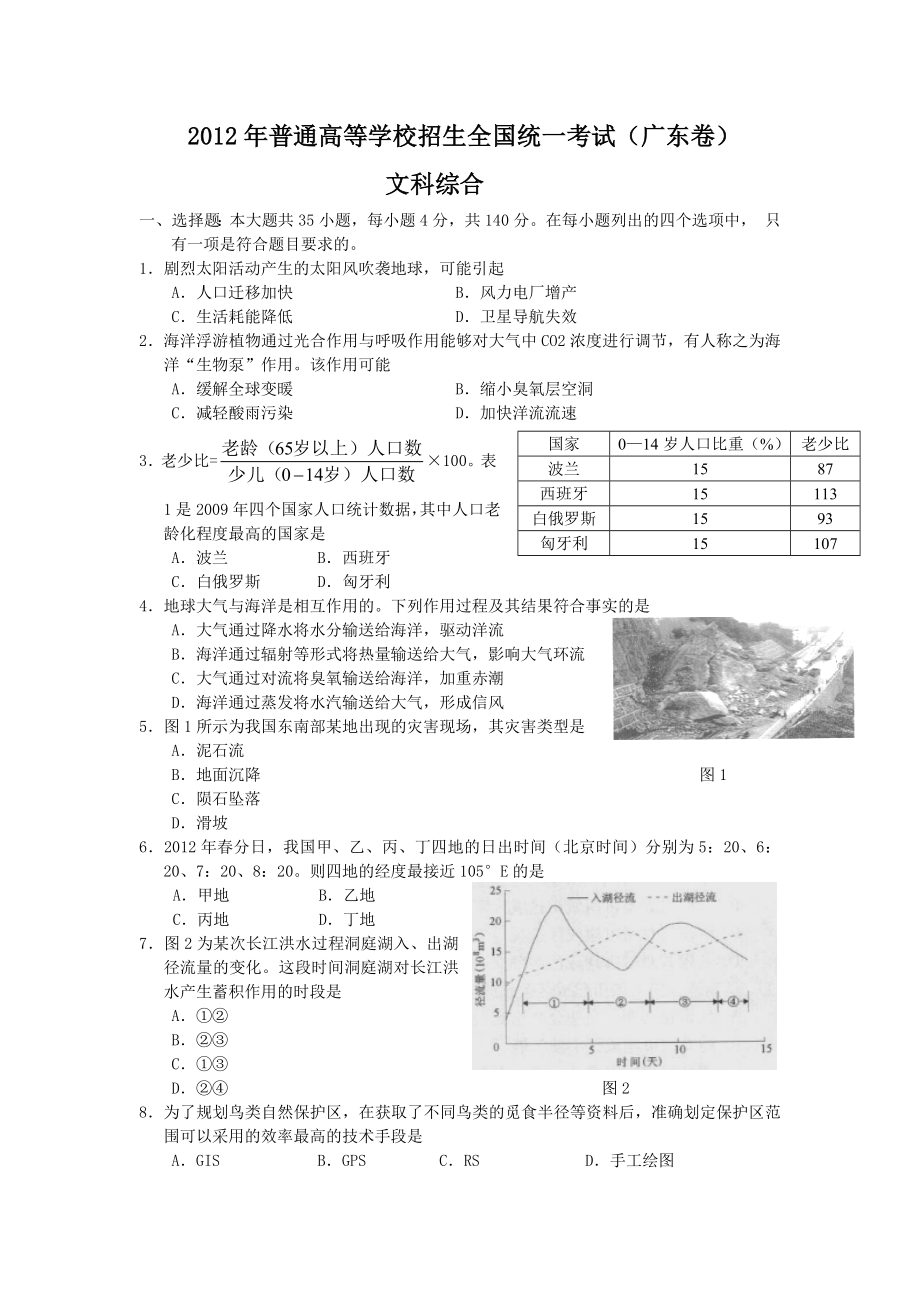 2012年高考地理真题（广东自主命题）.docx_第1页