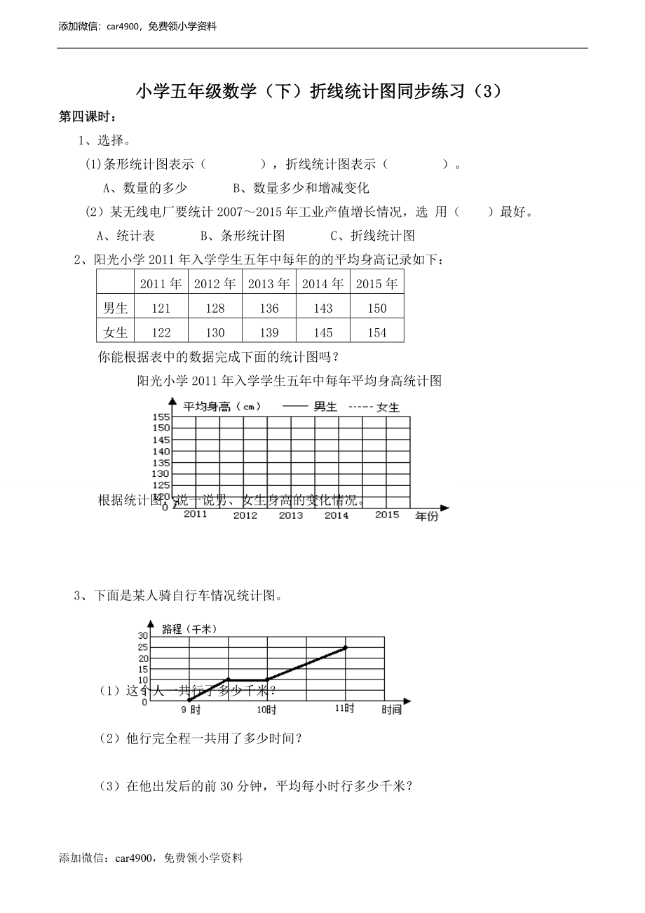 小学五年级数学（下）折线统计图同步练习（3）.doc_第1页