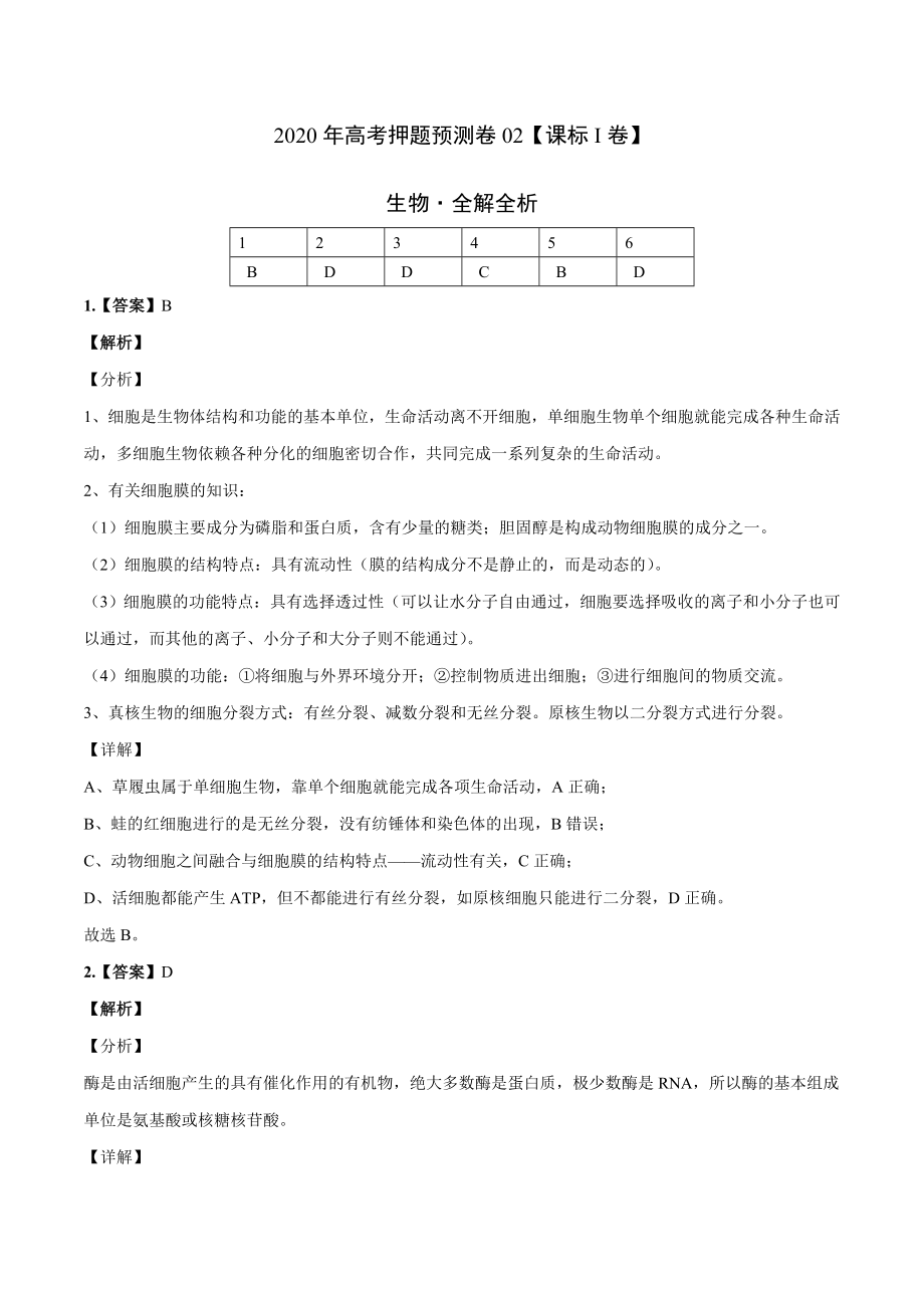 2020年高考押题预测卷02（课标I卷）-生物（全解全析）.doc_第1页