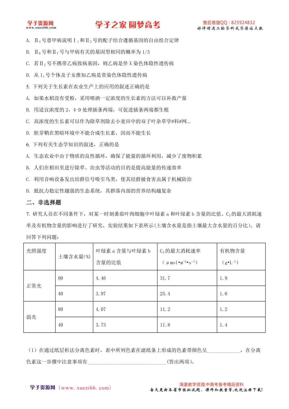 精品解析：【全国百强校】河北省衡水中学2017届高三下学期高考猜题卷理综生物试题（原卷版）.doc_第2页