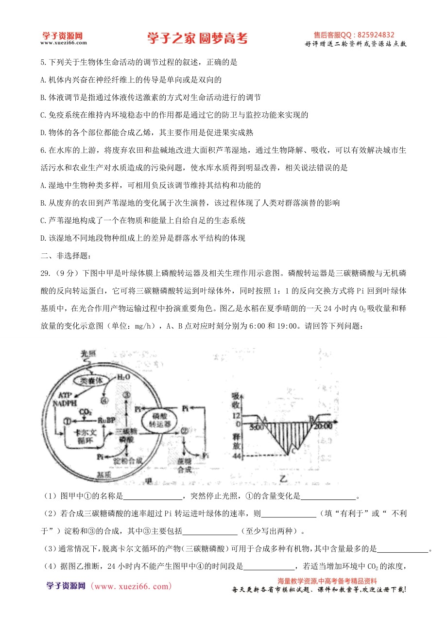 【全国百强校word】河北省衡水中学2017届高三下学期九调考试理综生物试题.doc_第2页