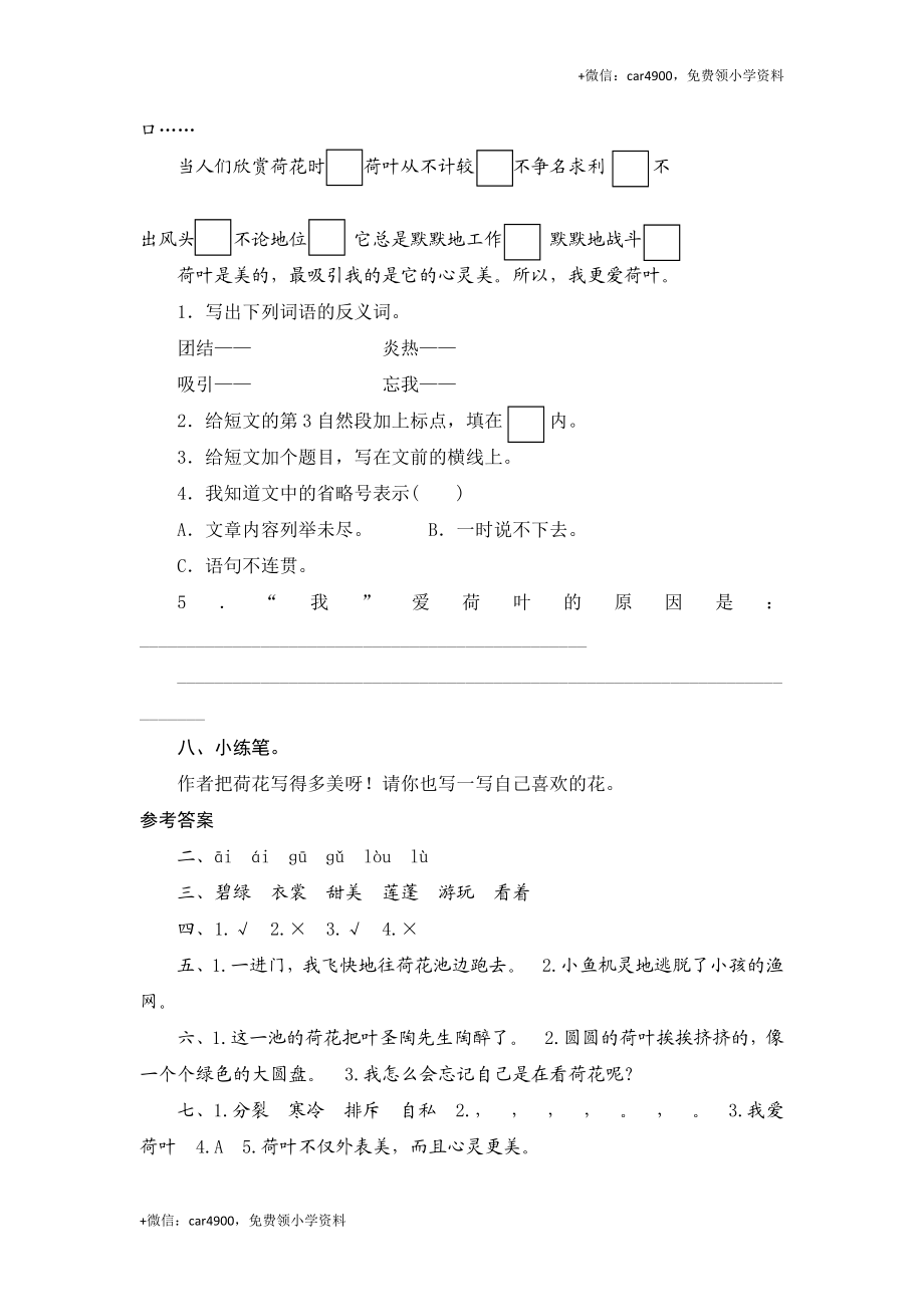 三年级下语文课时测试-3 荷花-人教版.doc_第3页